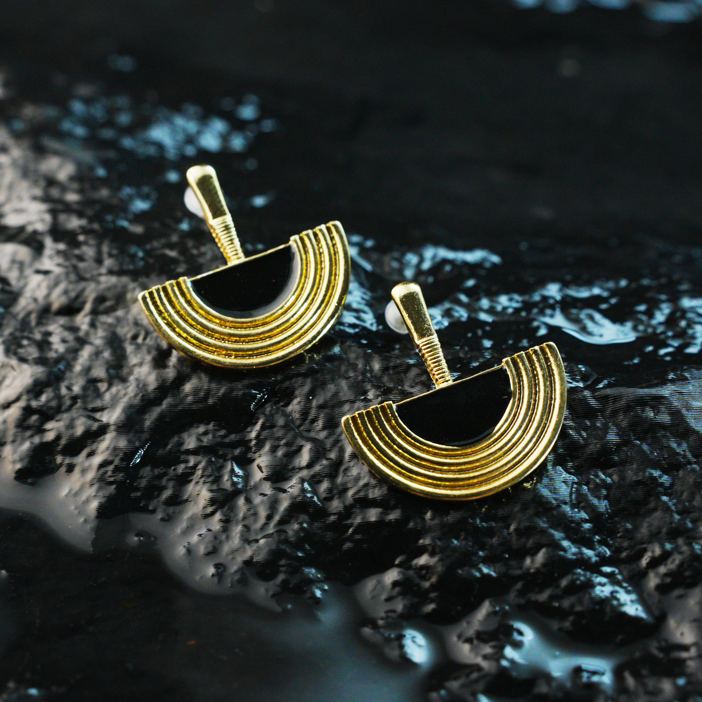 Black Gold Geometric Sunray Earrings | Minimalist Tribal Dangle Earrings for Women