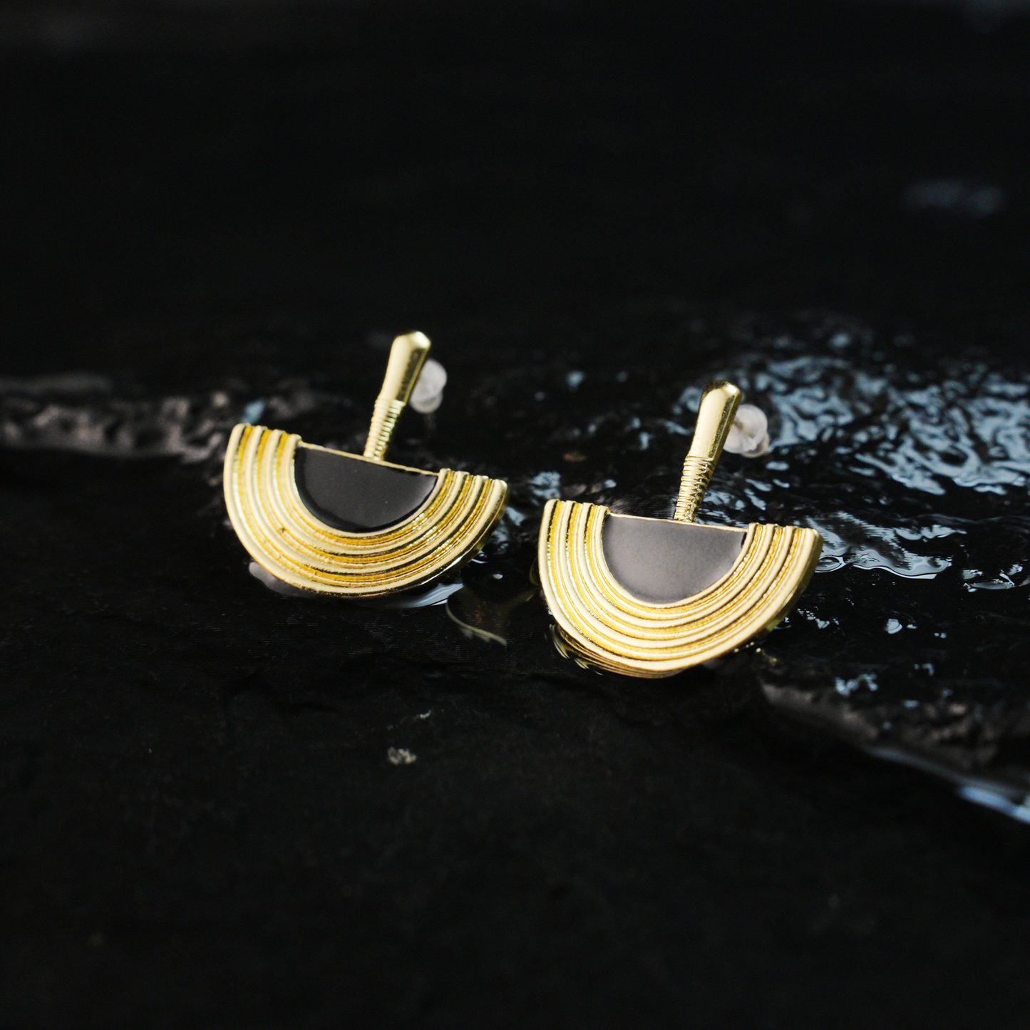 Black Gold Geometric Sunray Earrings | Minimalist Tribal Dangle Earrings for Women