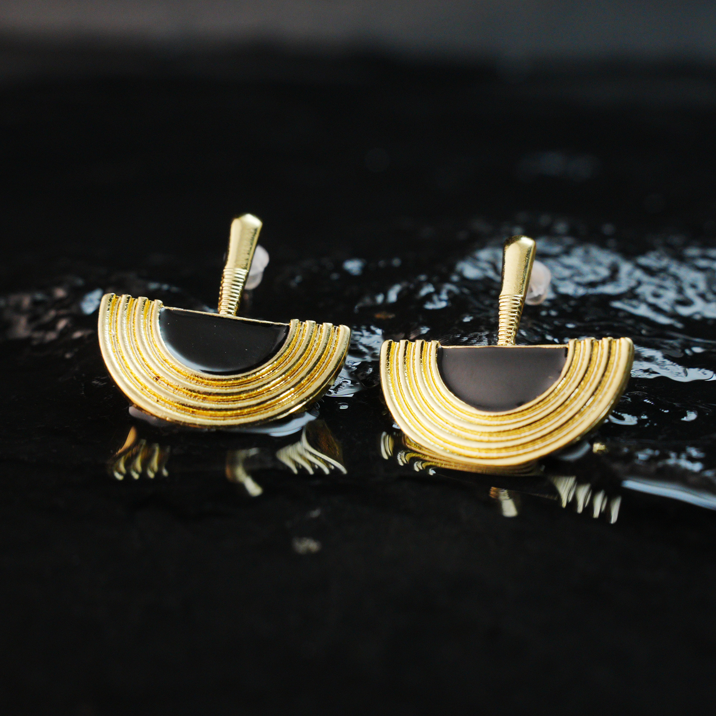 Black Gold Geometric Sunray Earrings | Minimalist Tribal Dangle Earrings for Women