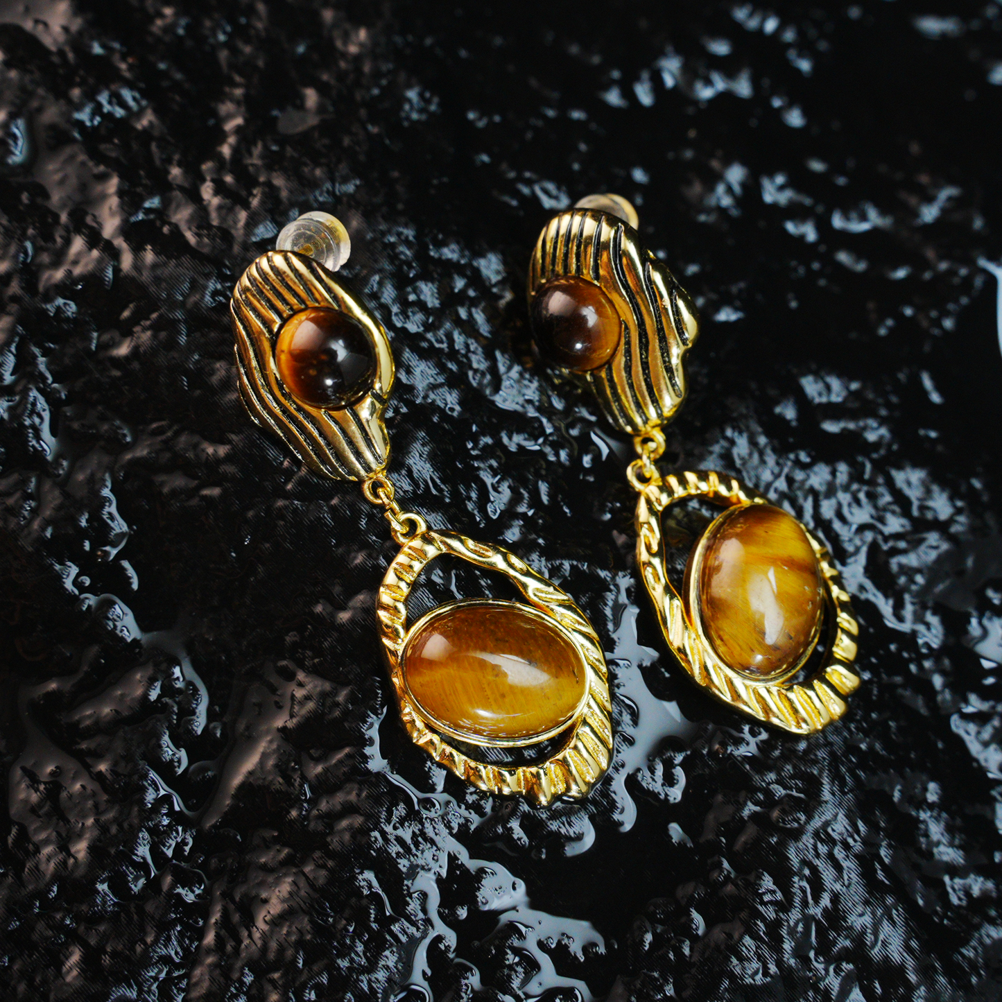 Vintage Tigerauge Ohrringe, Schützende Tropfenohrringe mit mystischem Augendesign, handgefertigter spiritueller Schmuck für Frauen
