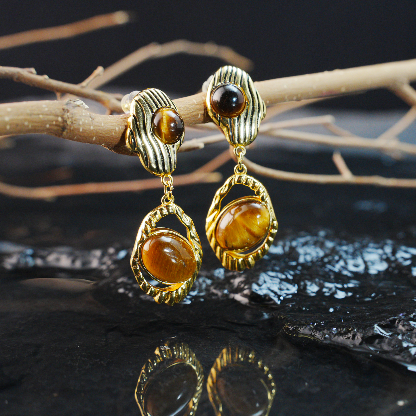 Vintage Tigerauge Ohrringe, Schützende Tropfenohrringe mit mystischem Augendesign, handgefertigter spiritueller Schmuck für Frauen