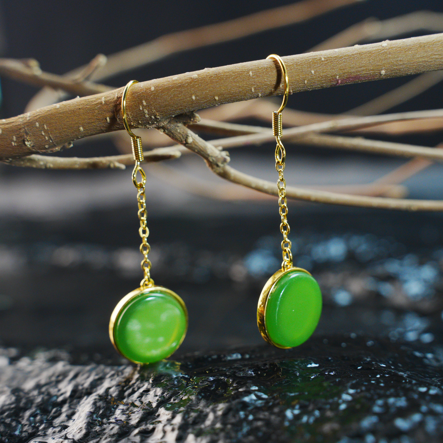 Minimal Jade Circle Earrings | Green Dangle Earrings | Vintage Amulet Style Gift Jewelry