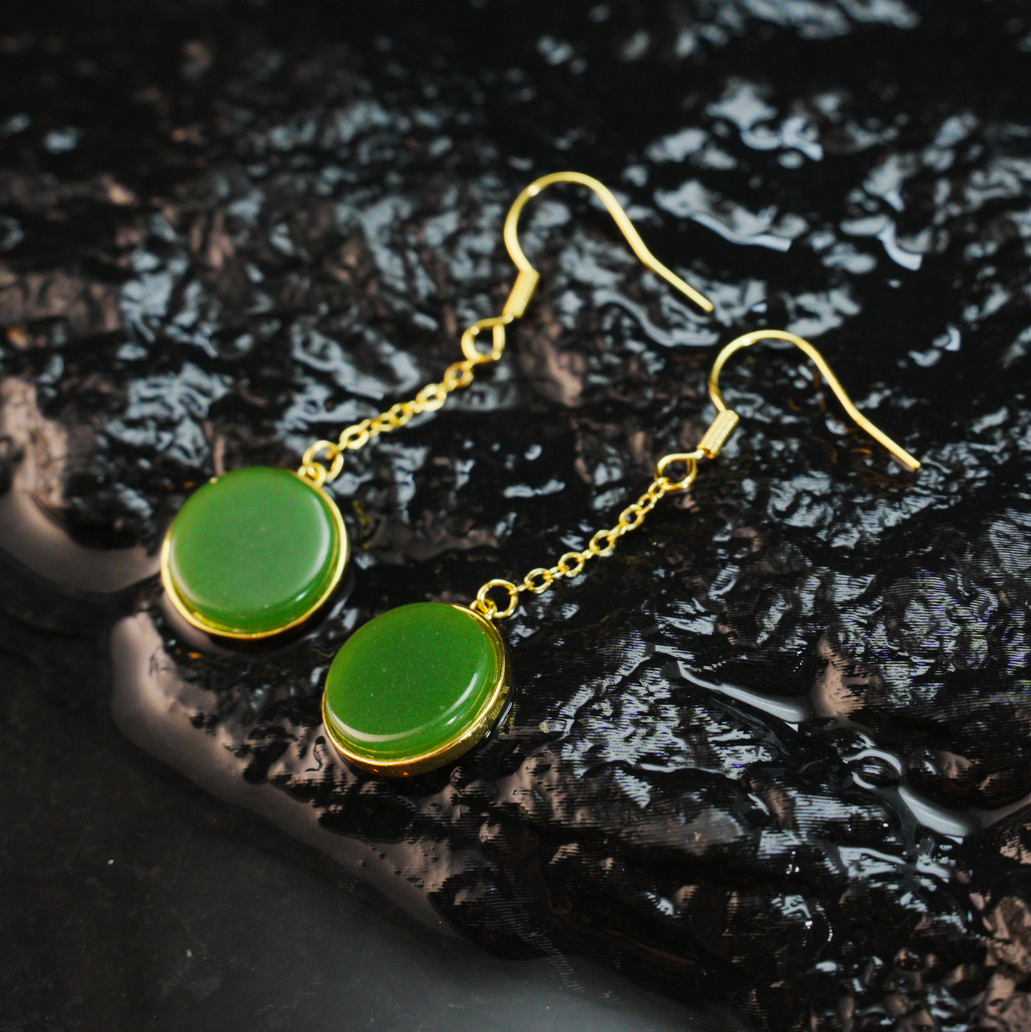 Minimal Jade Circle Earrings | Green Dangle Earrings | Vintage Amulet Style Gift Jewelry
