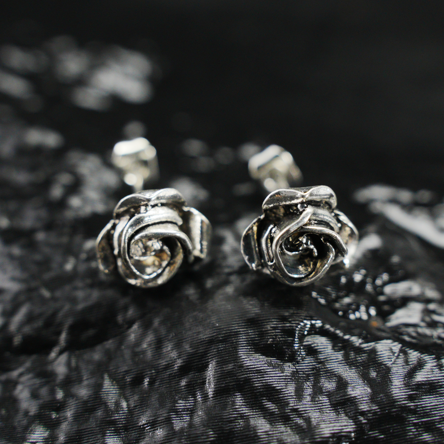 Vintage Silver Rose Stud Earrings | Floral Earrings for Women | Handcrafted Gothic Romantic Jewelry