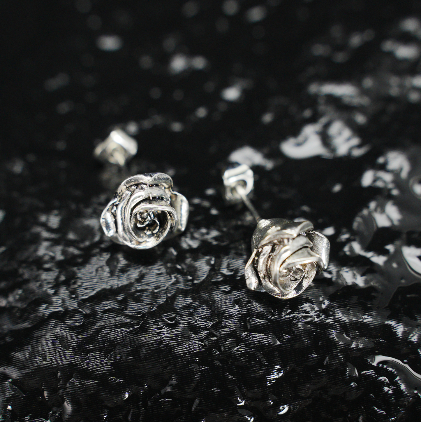 Vintage Silver Rose Stud Earrings | Floral Earrings for Women | Handcrafted Gothic Romantic Jewelry