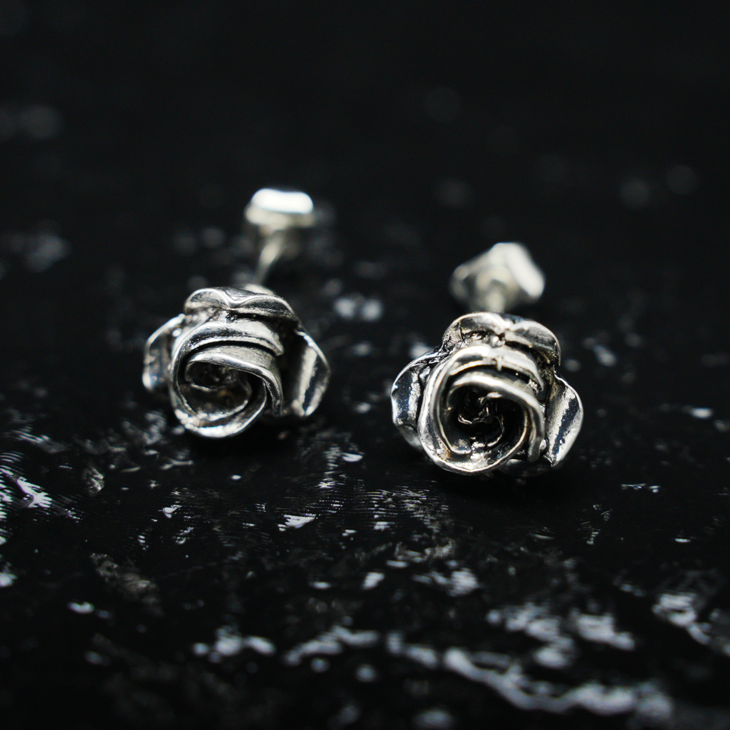 Vintage Silver Rose Stud Earrings | Floral Earrings for Women | Handcrafted Gothic Romantic Jewelry
