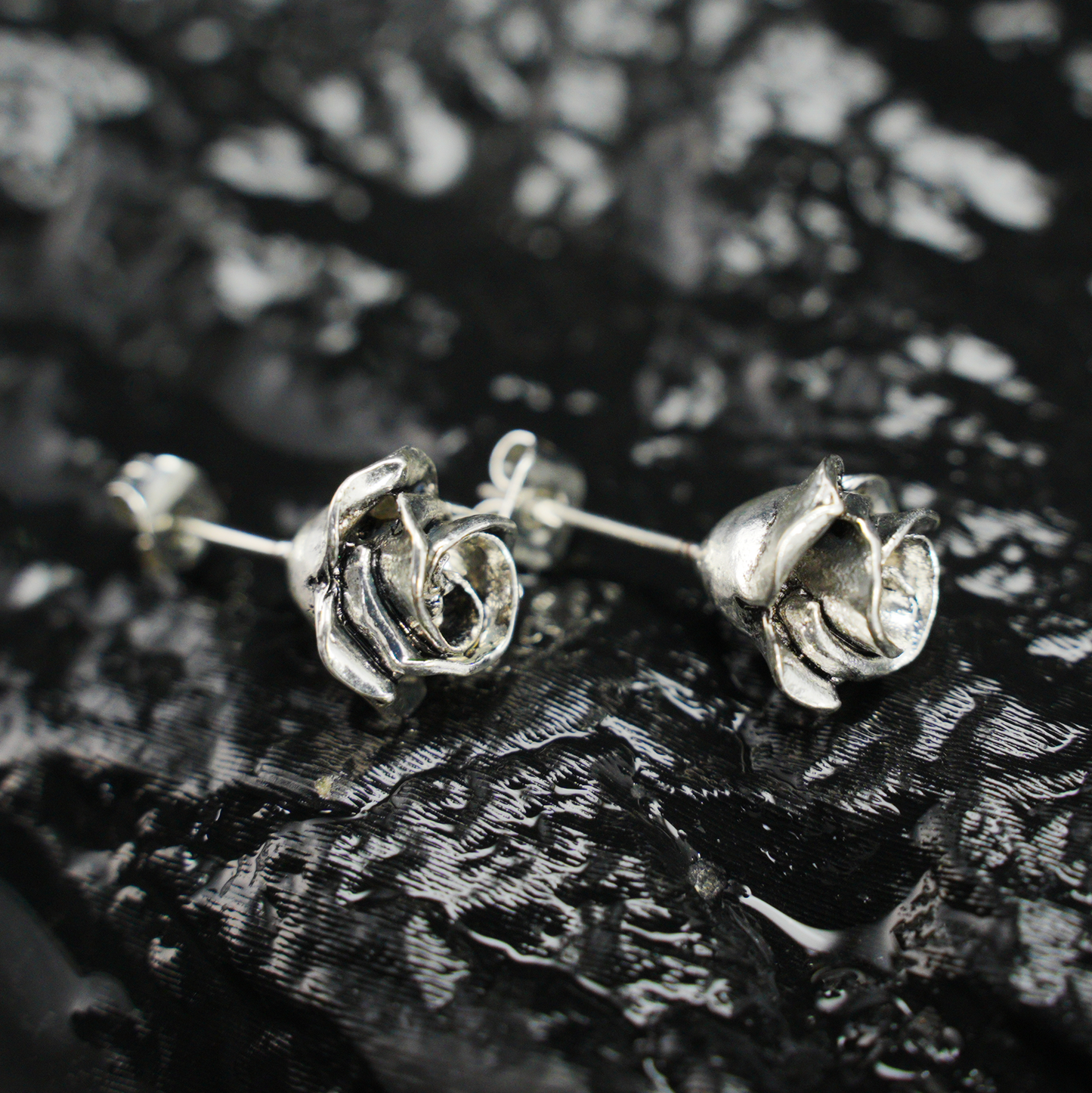 Vintage Silver Rose Stud Earrings | Floral Earrings for Women | Handcrafted Gothic Romantic Jewelry