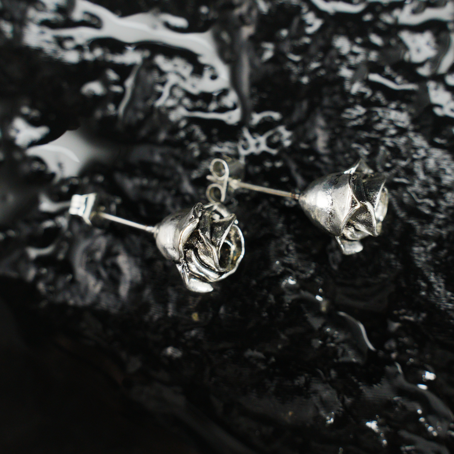 Vintage Silver Rose Stud Earrings | Floral Earrings for Women | Handcrafted Gothic Romantic Jewelry