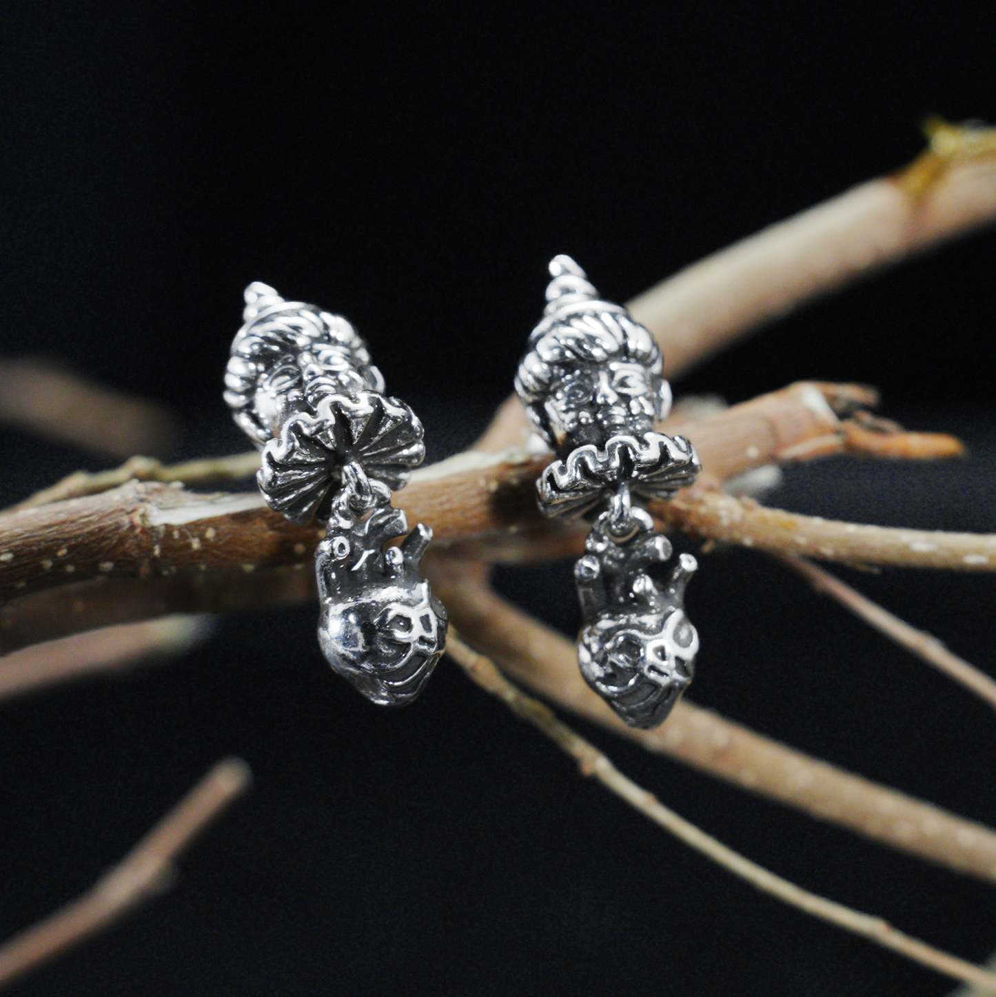 Dual-Faced Doll & Heart Stud Earrings | Gothic Anatomical Jewelry| Dark fairy tale style personalized accessories