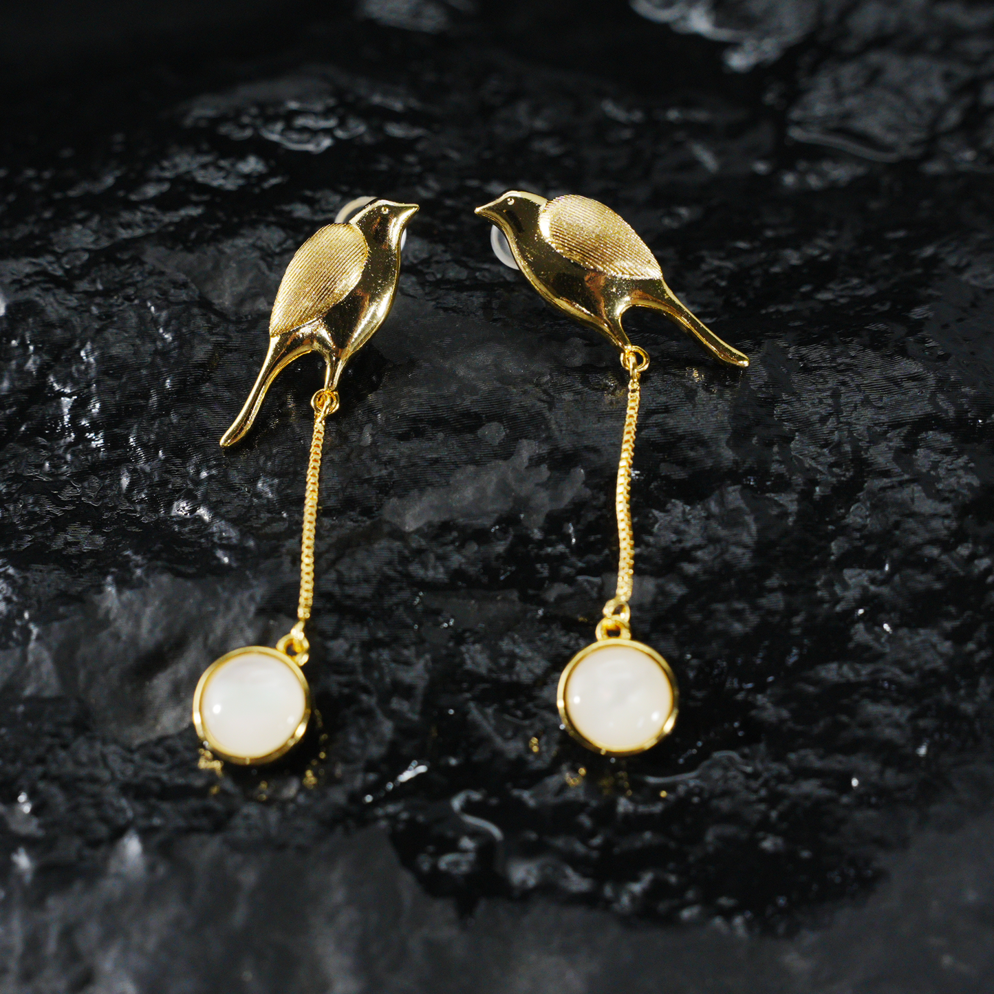 Golden Bird Earrings – Minimalist Flying Bird Design, Soulful Gift for Her, Delicate Dangle Ear Jewelry