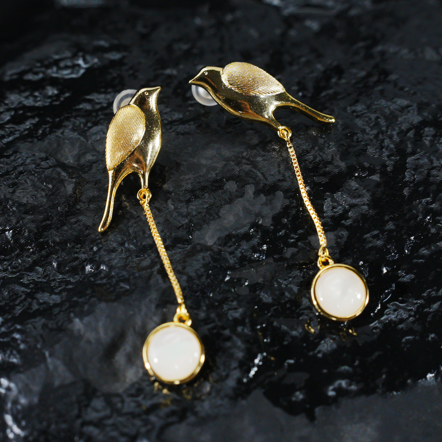 Golden Bird Earrings – Minimalist Flying Bird Design, Soulful Gift for Her, Delicate Dangle Ear Jewelry