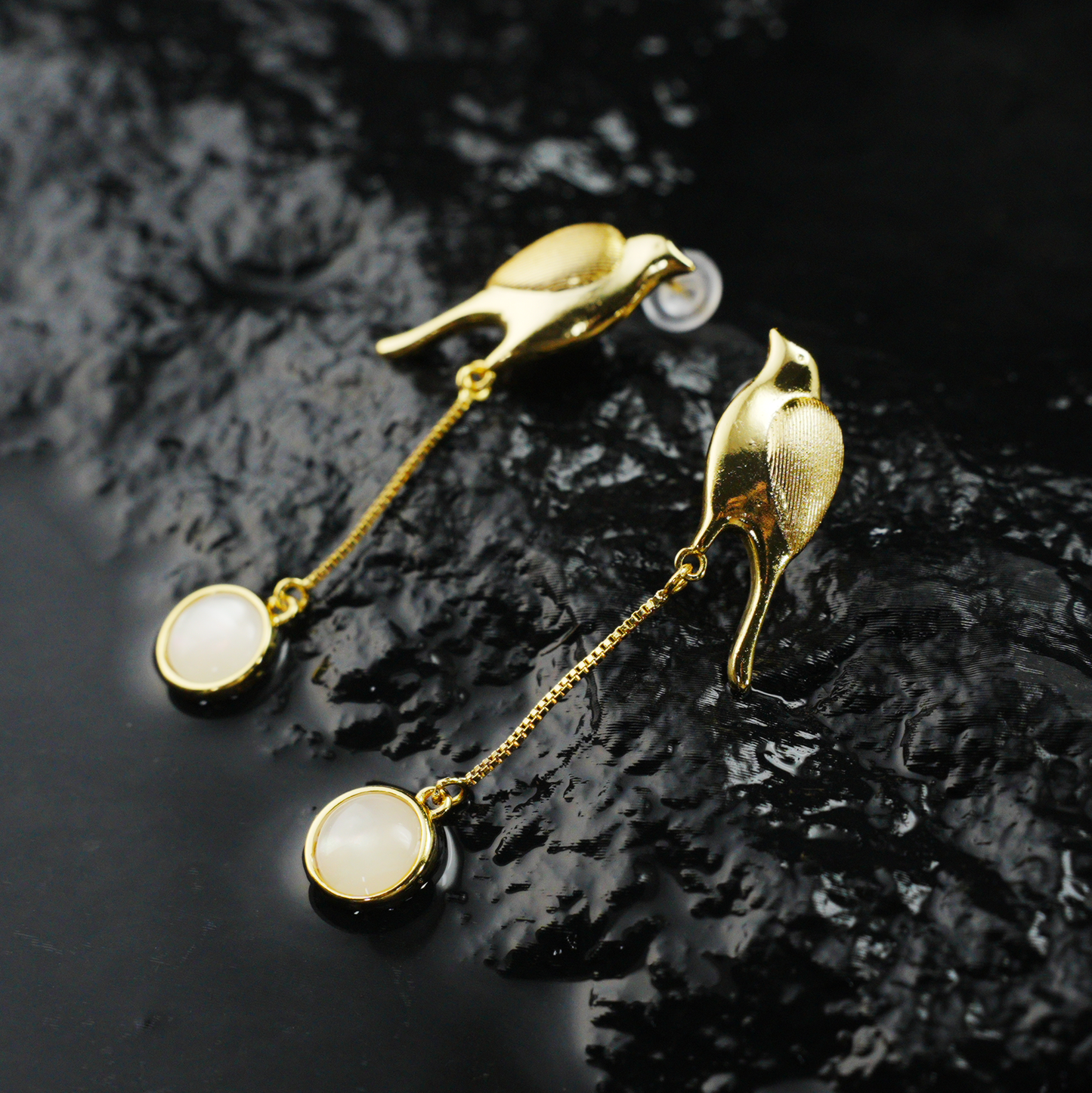 Golden Bird Earrings – Minimalist Flying Bird Design, Soulful Gift for Her, Delicate Dangle Ear Jewelry