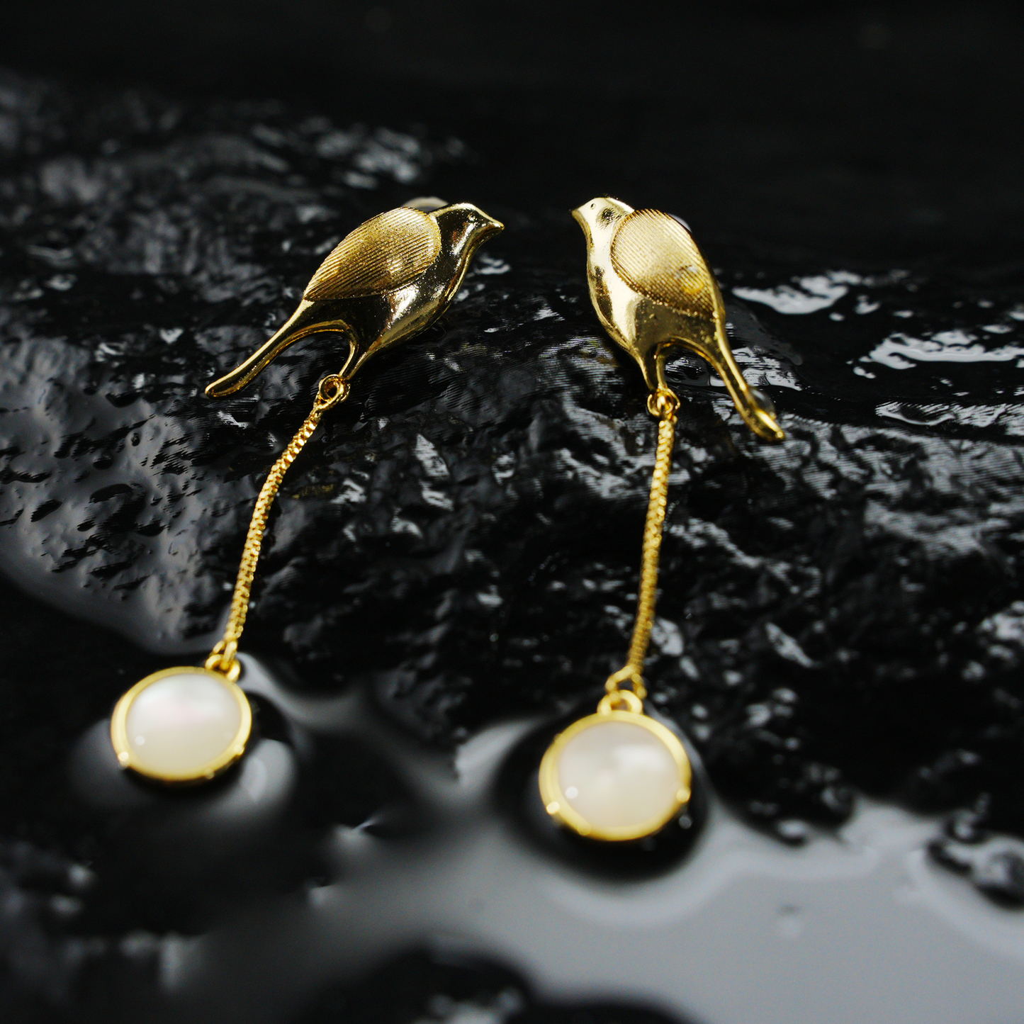 Golden Bird Earrings – Minimalist Flying Bird Design, Soulful Gift for Her, Delicate Dangle Ear Jewelry