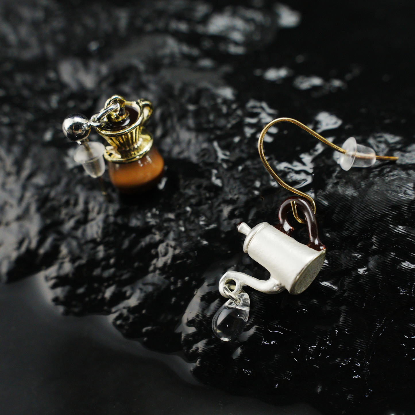 Coffee Kettle & Dripper Earrings | Asymmetrical Cafe-Inspired Studs | Whimsical Jewelry for Coffee Lovers