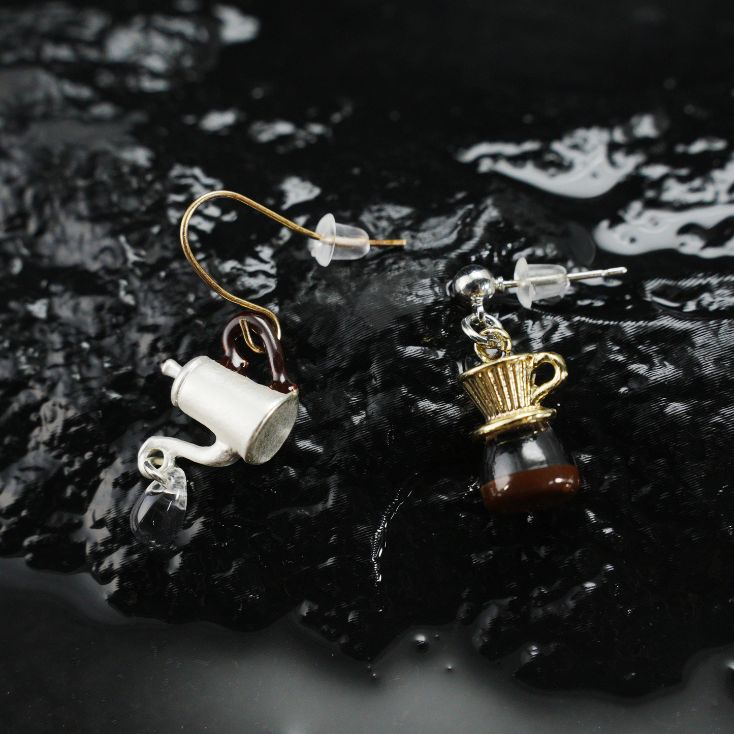 Coffee Kettle & Dripper Earrings | Asymmetrical Cafe-Inspired Studs | Whimsical Jewelry for Coffee Lovers