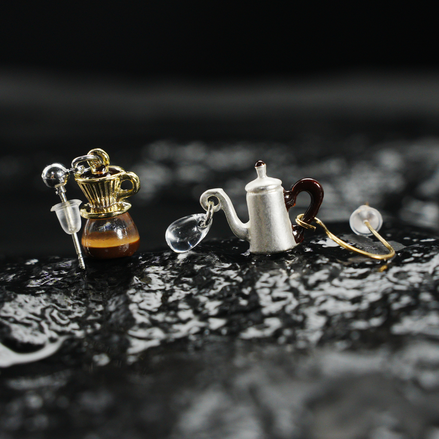 Coffee Kettle & Dripper Earrings | Asymmetrical Cafe-Inspired Studs | Whimsical Jewelry for Coffee Lovers