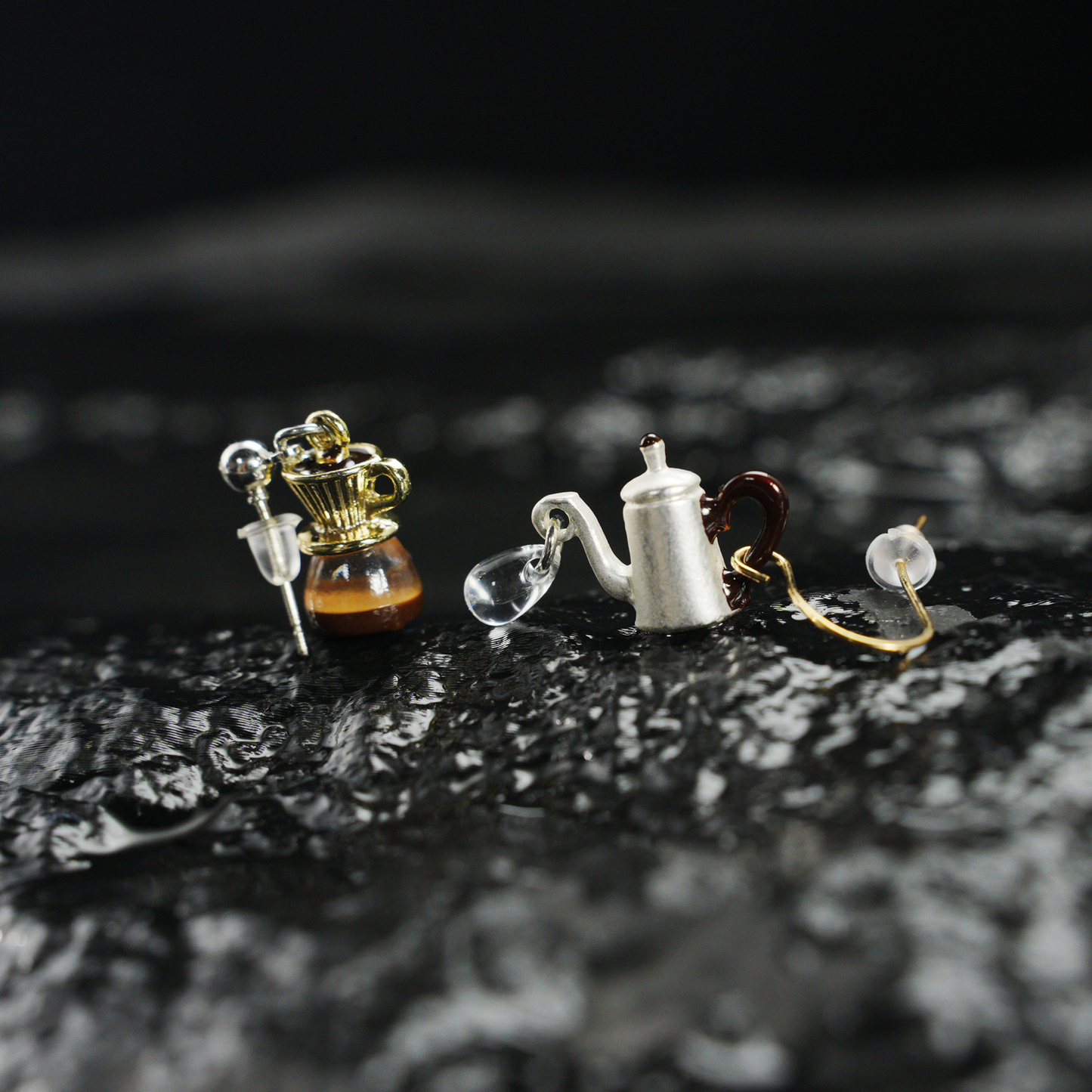Coffee Kettle & Dripper Earrings | Asymmetrical Cafe-Inspired Studs | Whimsical Jewelry for Coffee Lovers