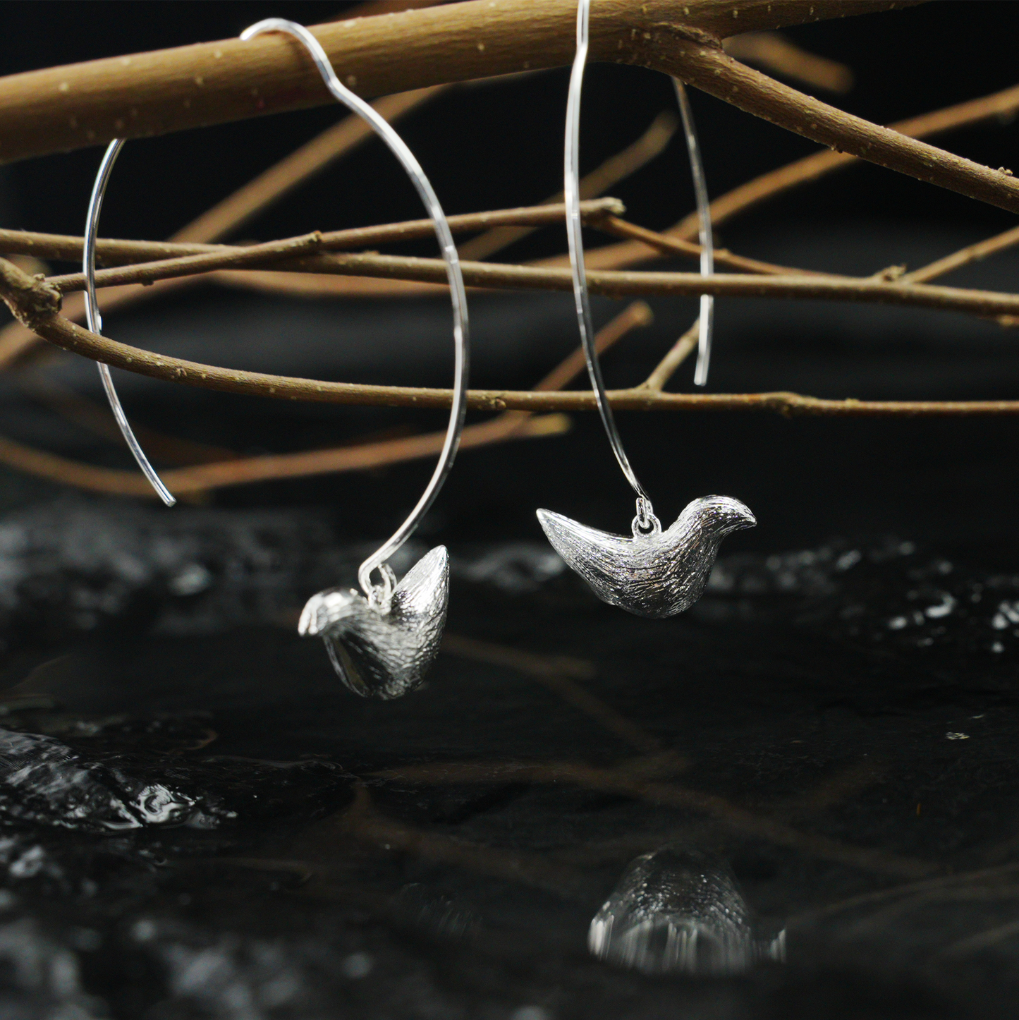 Bird Hoop Earrings – Minimalist Design with Delicate Bird Charm, Symbol of Peace and Inner Voice