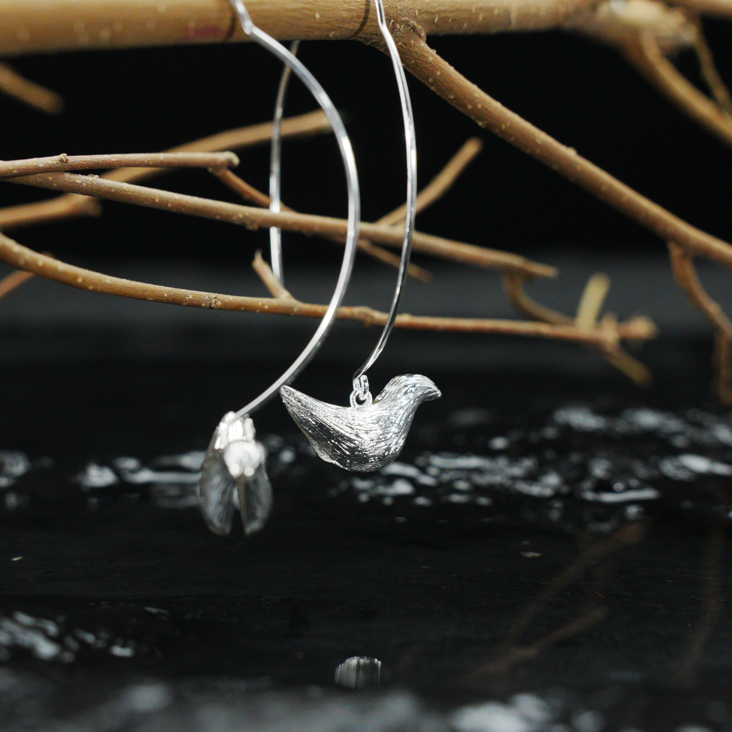 Bird Hoop Earrings – Minimalist Design with Delicate Bird Charm, Symbol of Peace and Inner Voice