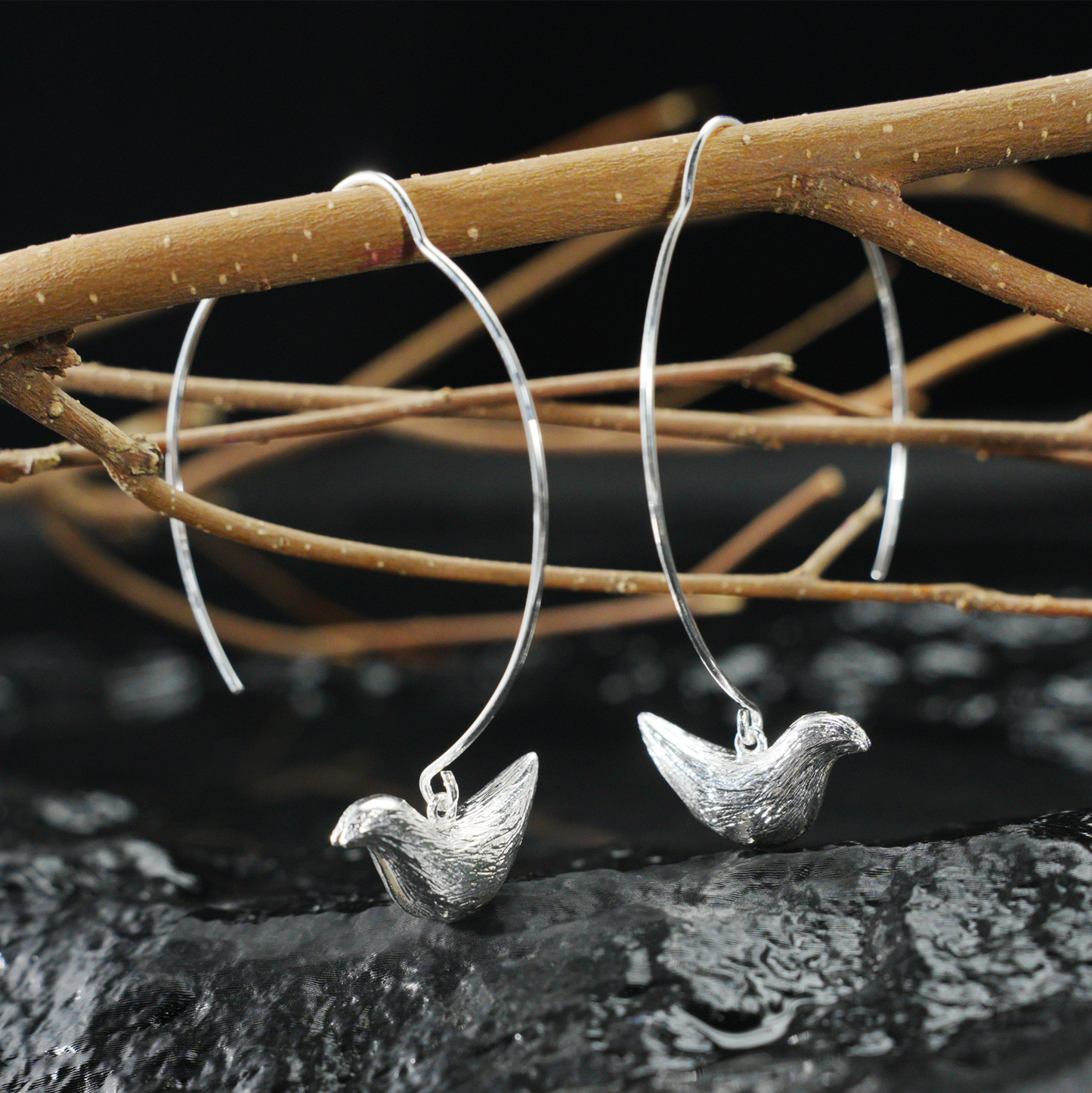 Bird Hoop Earrings – Minimalist Design with Delicate Bird Charm, Symbol of Peace and Inner Voice