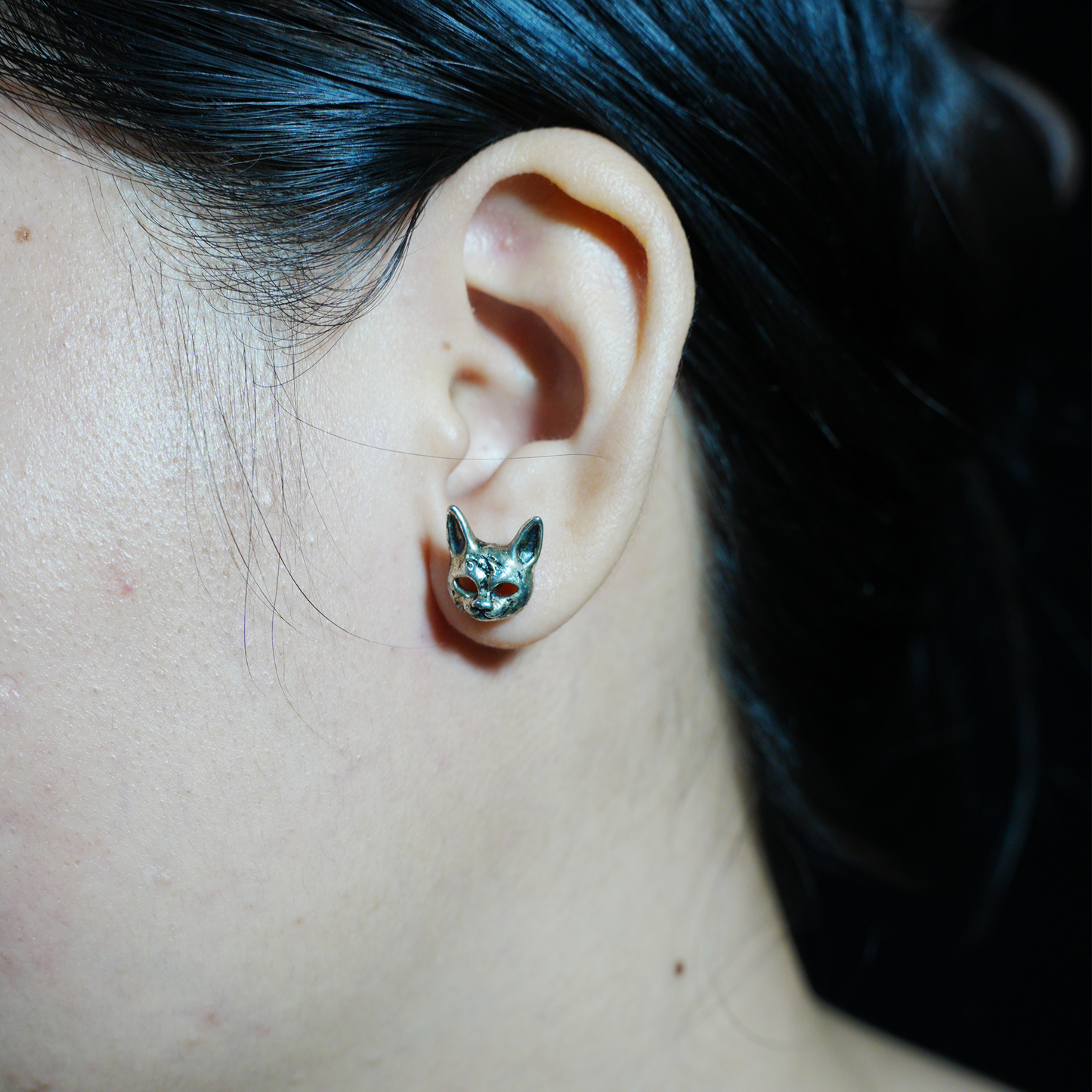 Gothic Cat Head Stud Earring, Mask Style Ear Stud, Vintage Dark Fashion for One Ear