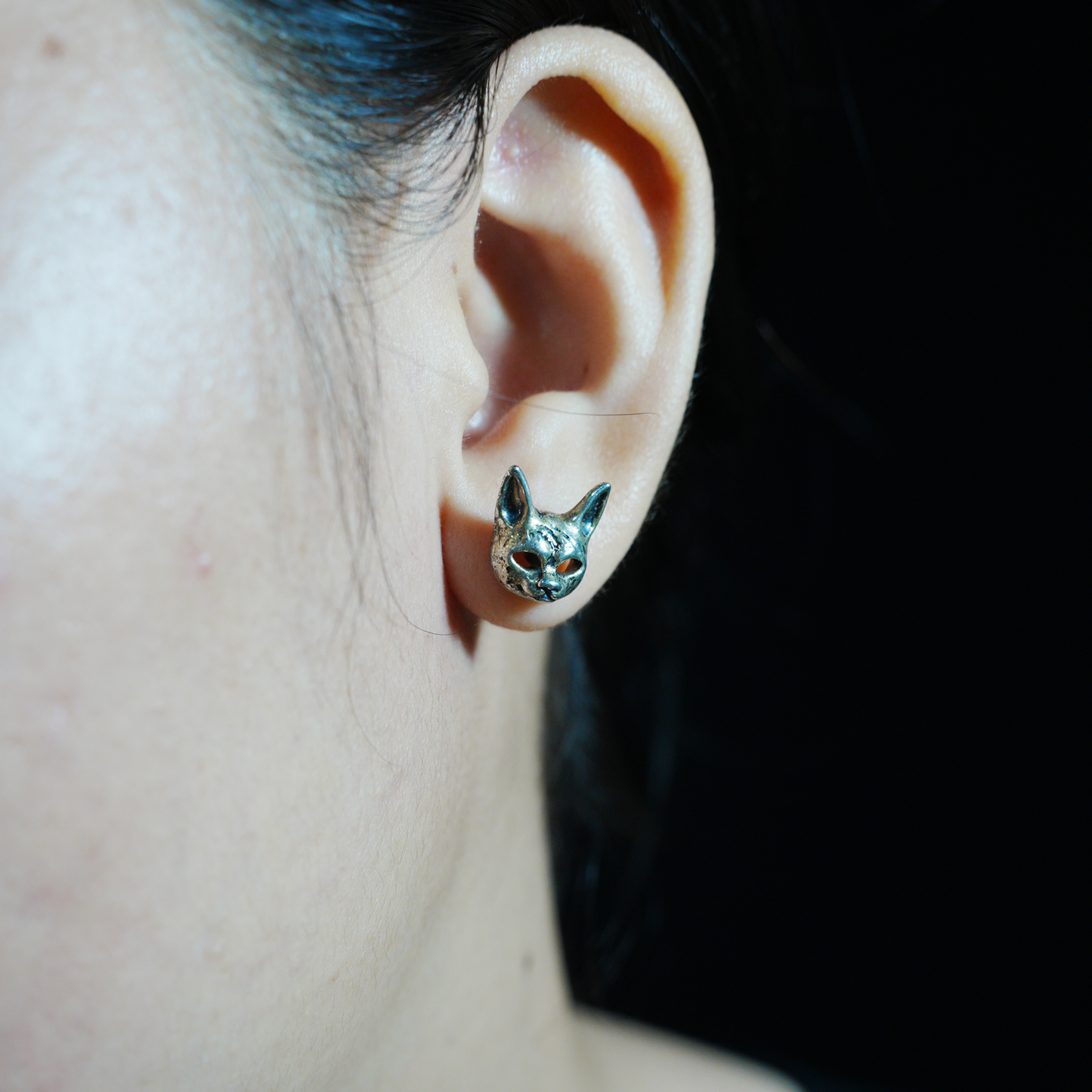 Gothic Cat Head Stud Earring, Mask Style Ear Stud, Vintage Dark Fashion for One Ear