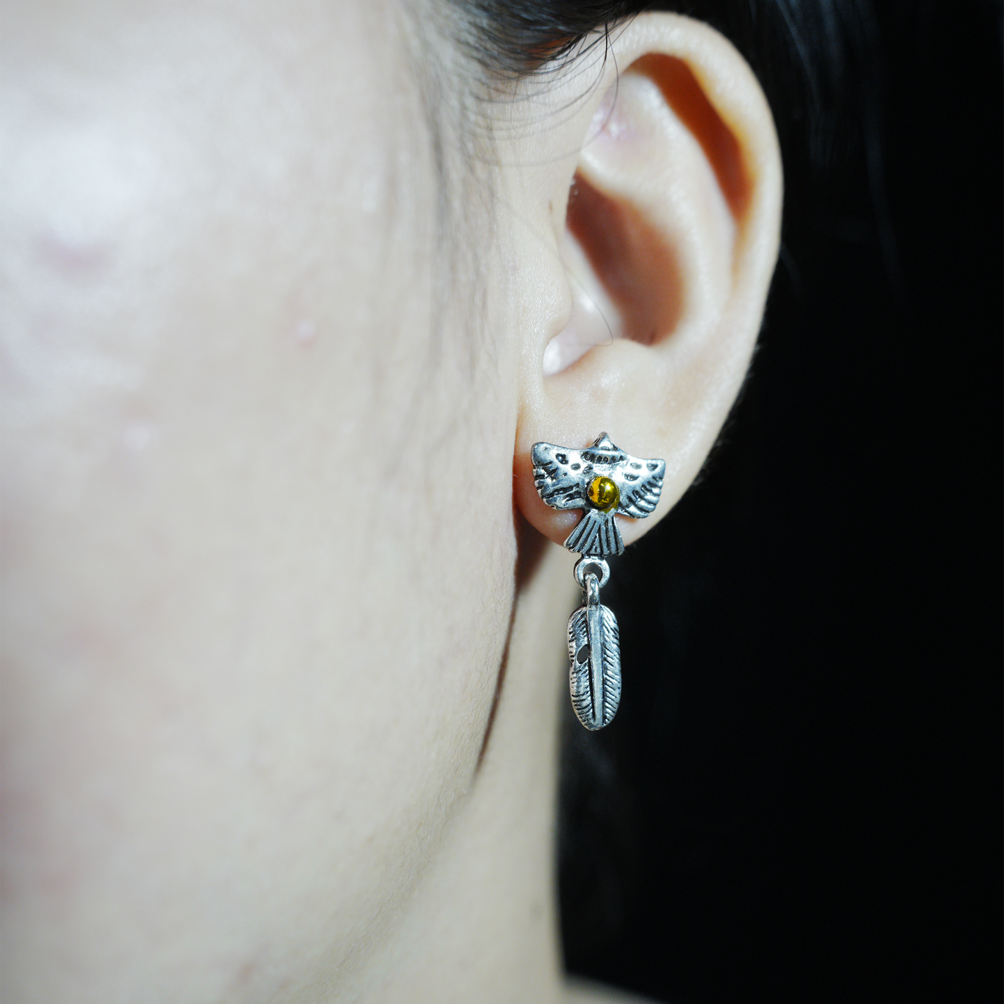 Flying Bird and Feather Drop Earring, Symbolic Totem Jewelry for Freedom, Spirit, and Inner Clarity