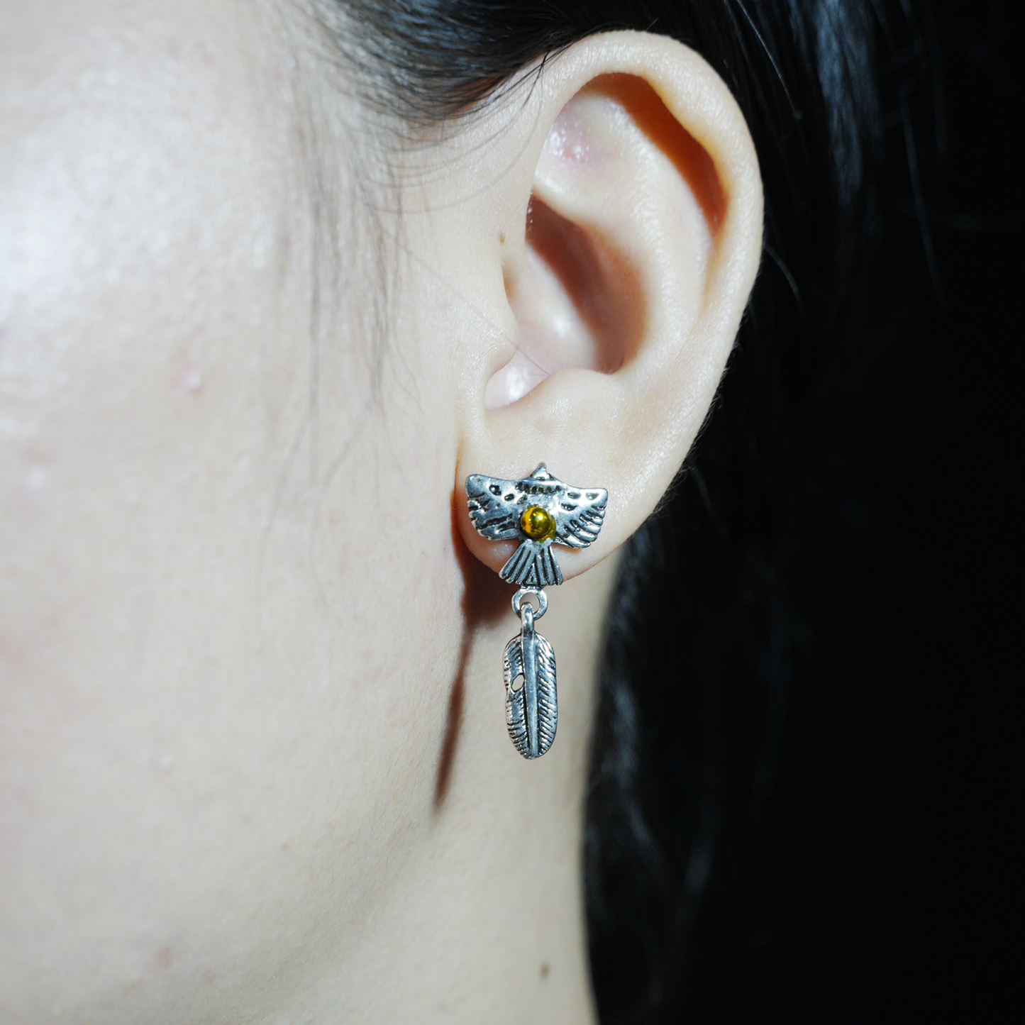 Flying Bird and Feather Drop Earring, Symbolic Totem Jewelry for Freedom, Spirit, and Inner Clarity