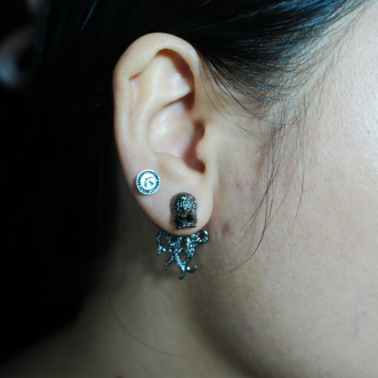 Vogelstempel Ohrstecker, Gothic Runder Siegel Ohrstecker, Minimalistischer Tier Totem Schmuck für Unisex Geschenk
