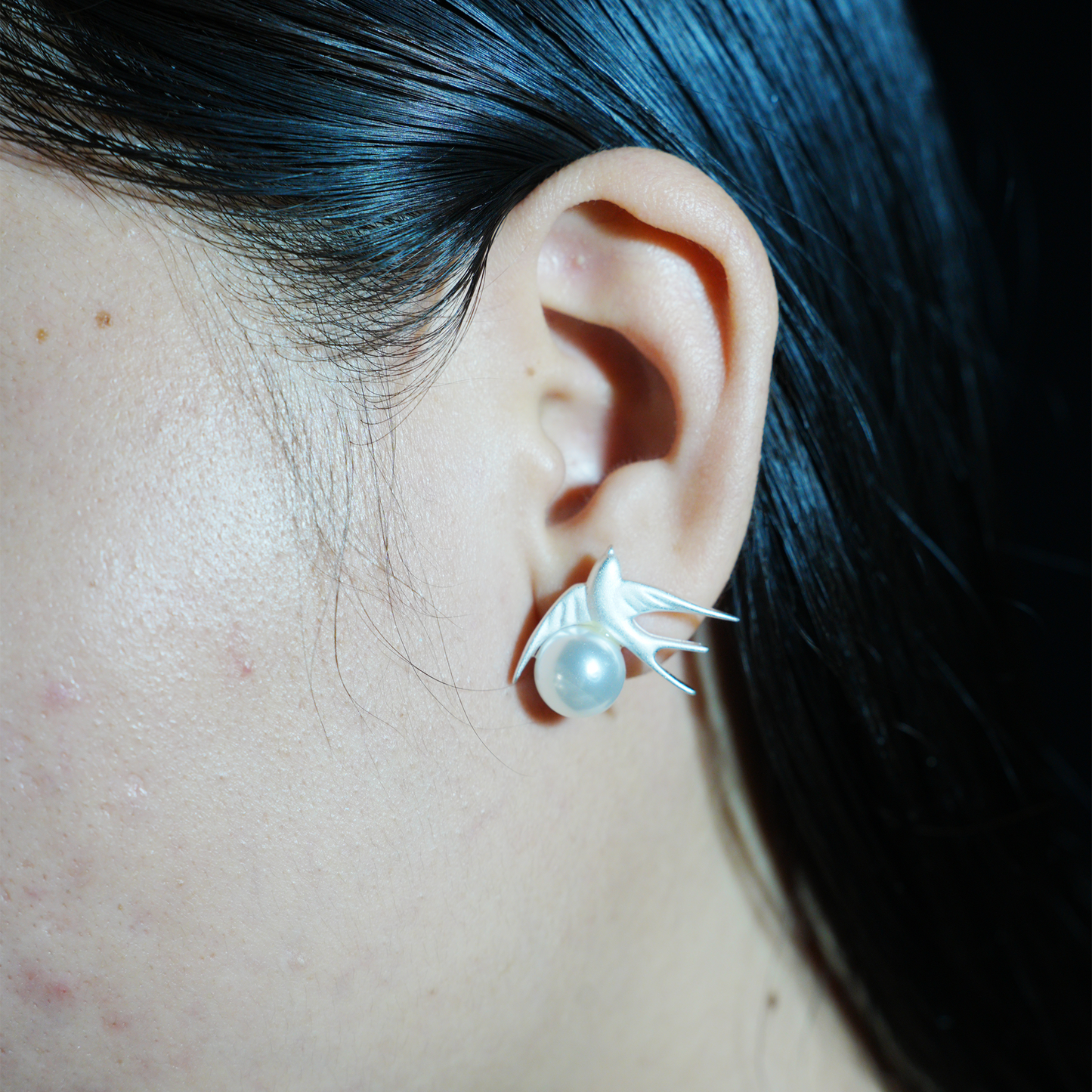 Swallow Pearl Earrings, Minimalist Bird Studs for Everyday Wear, Gift of Hope and Return