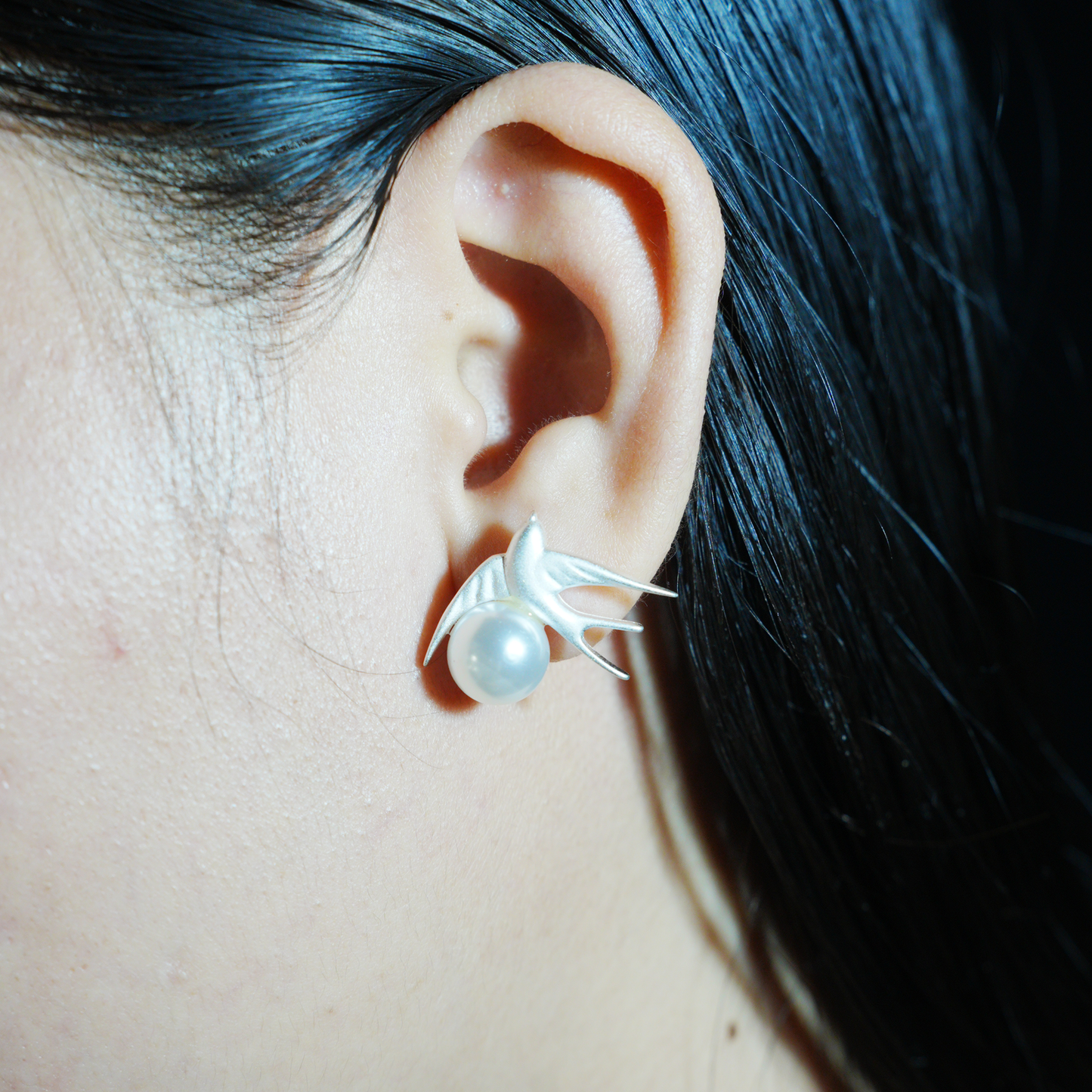 Swallow Pearl Earrings, Minimalist Bird Studs for Everyday Wear, Gift of Hope and Return