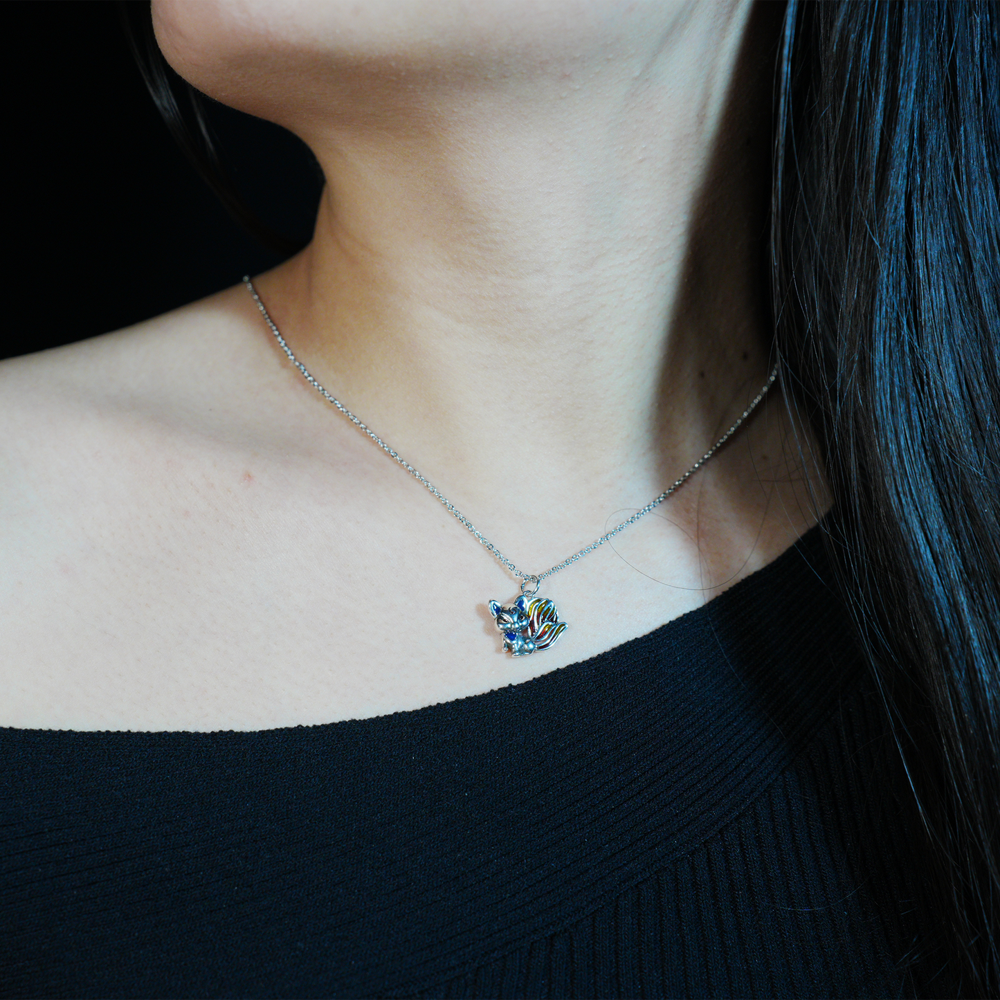 Mystical Fox Necklace | Unique Multi-Tail Fox Pendant | Black Cord Necklace | Magical Gift for Her