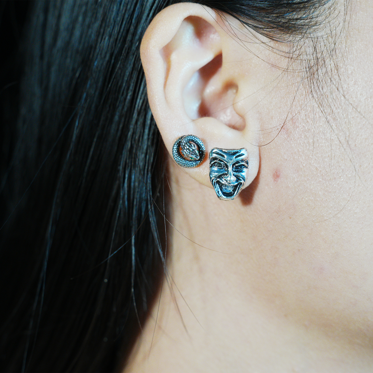 Coiled Snake Talisman Earrings | Gothic Spiritual Studs with Ouroboros Symbol | Unique Birthday Gift for Mystic Jewelry Lovers