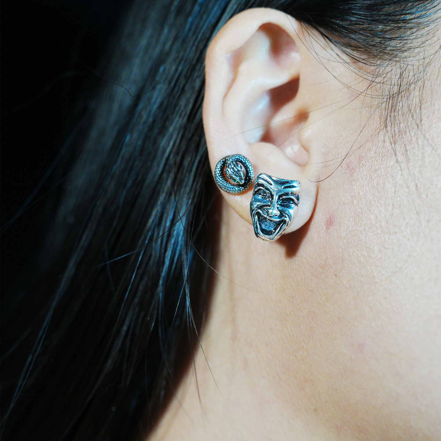 Drama Mask Earrings | Comedy & Tragedy Dual Faces | Artistic Statement Jewelry