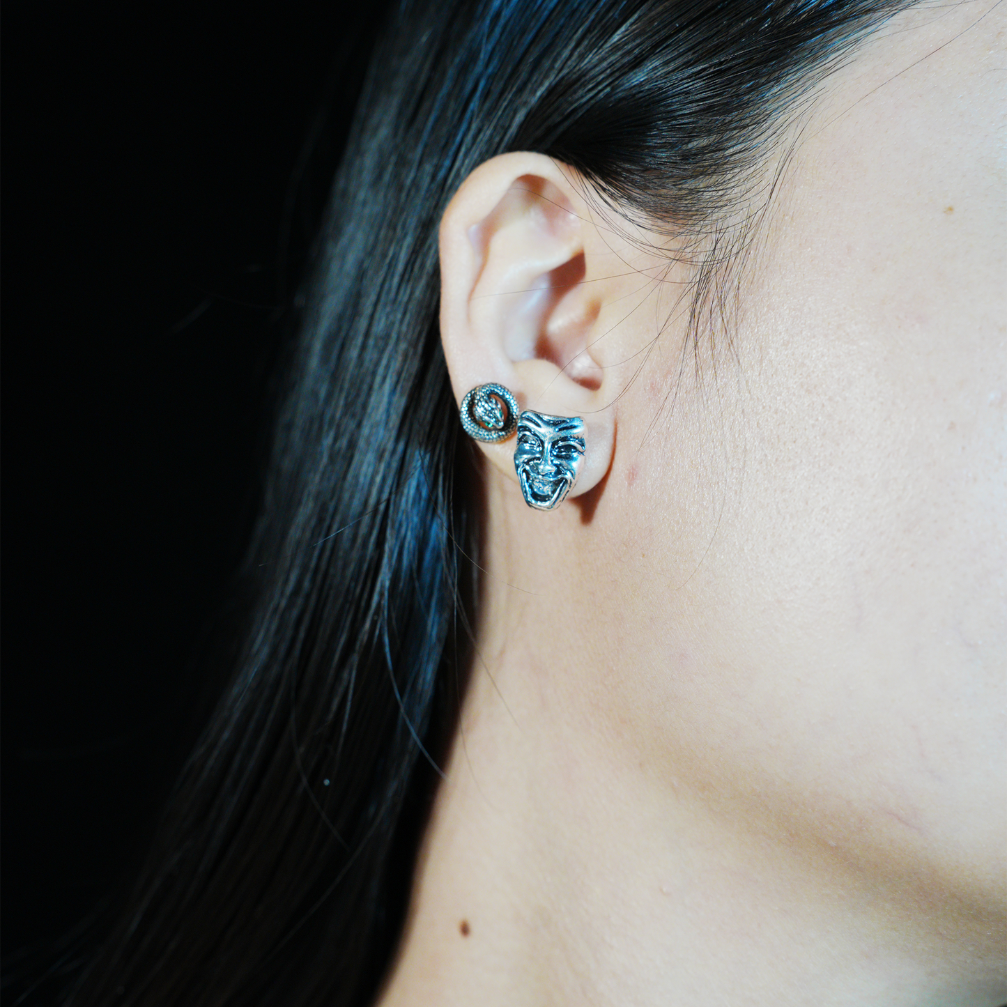 Drama Mask Earrings | Comedy & Tragedy Dual Faces | Artistic Statement Jewelry