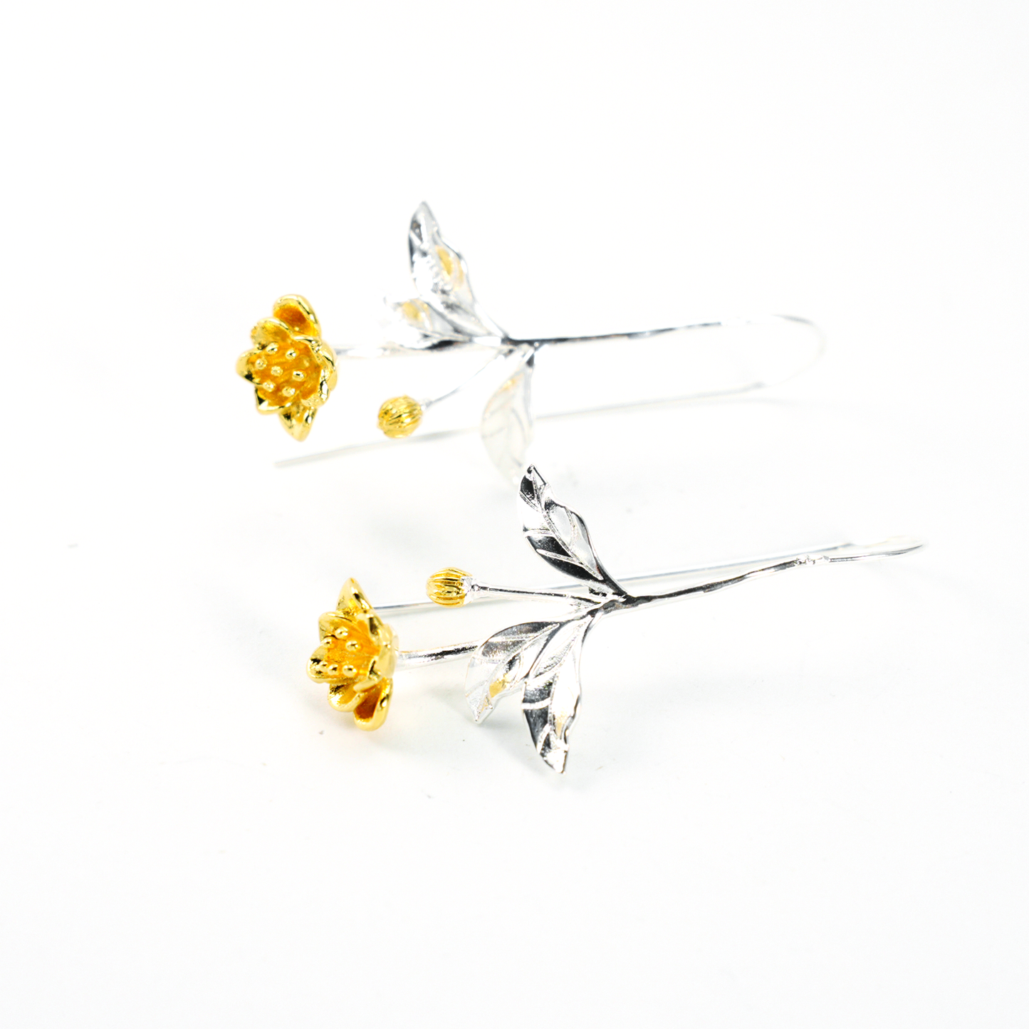 Silver Leaf Drop Earrings, Botanical Jewelry, Nature-Inspired Floral Dangle for Women