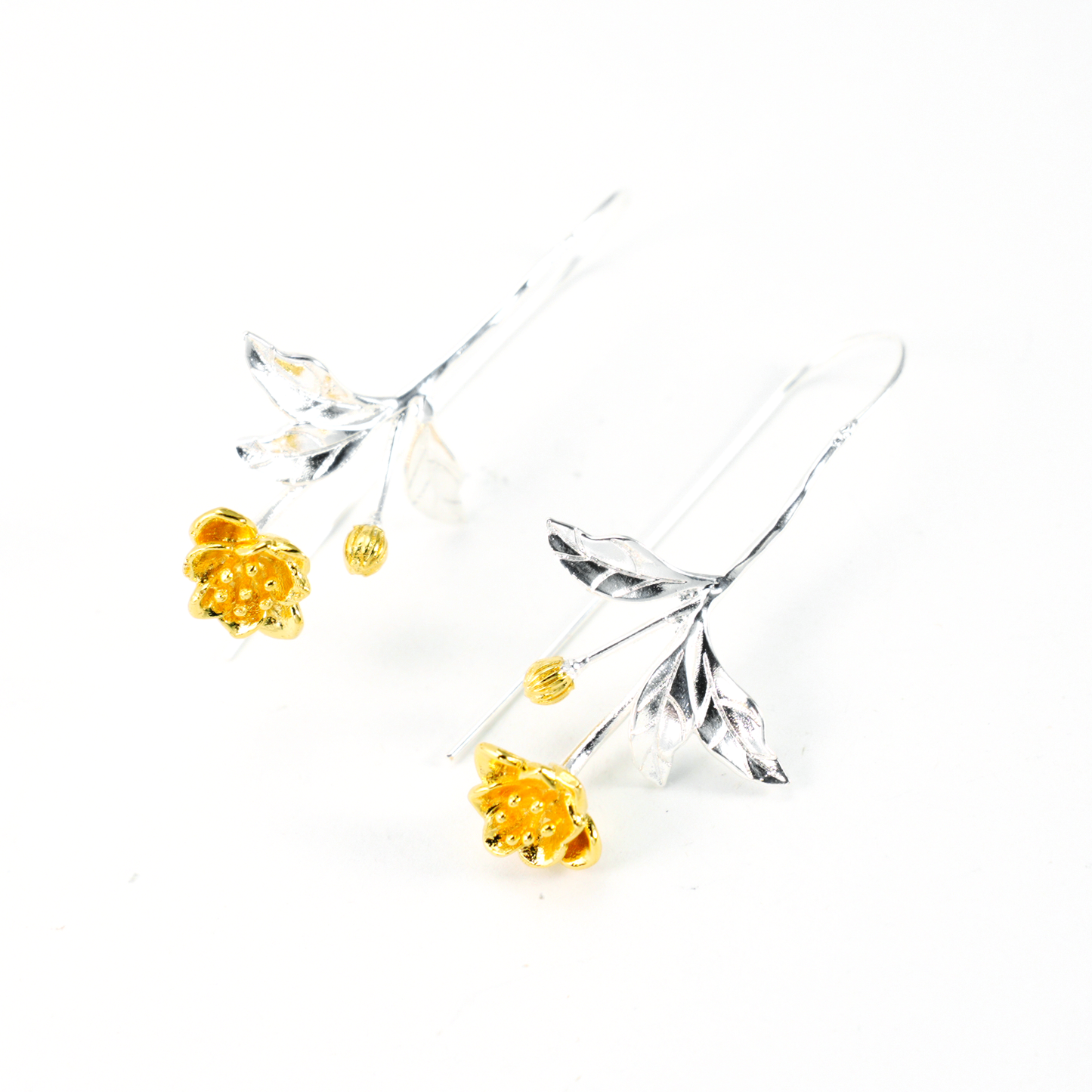 Silver Leaf Drop Earrings, Botanical Jewelry, Nature-Inspired Floral Dangle for Women