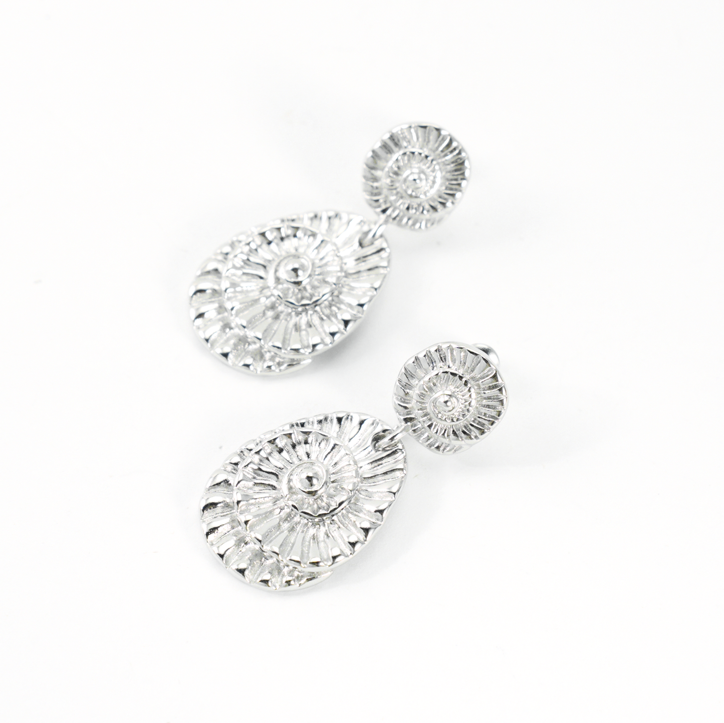 Spiralförmige Tropfen Ohrringe, Fossil Ammonit inspirierter Schmuck, Geschenk für Frauen