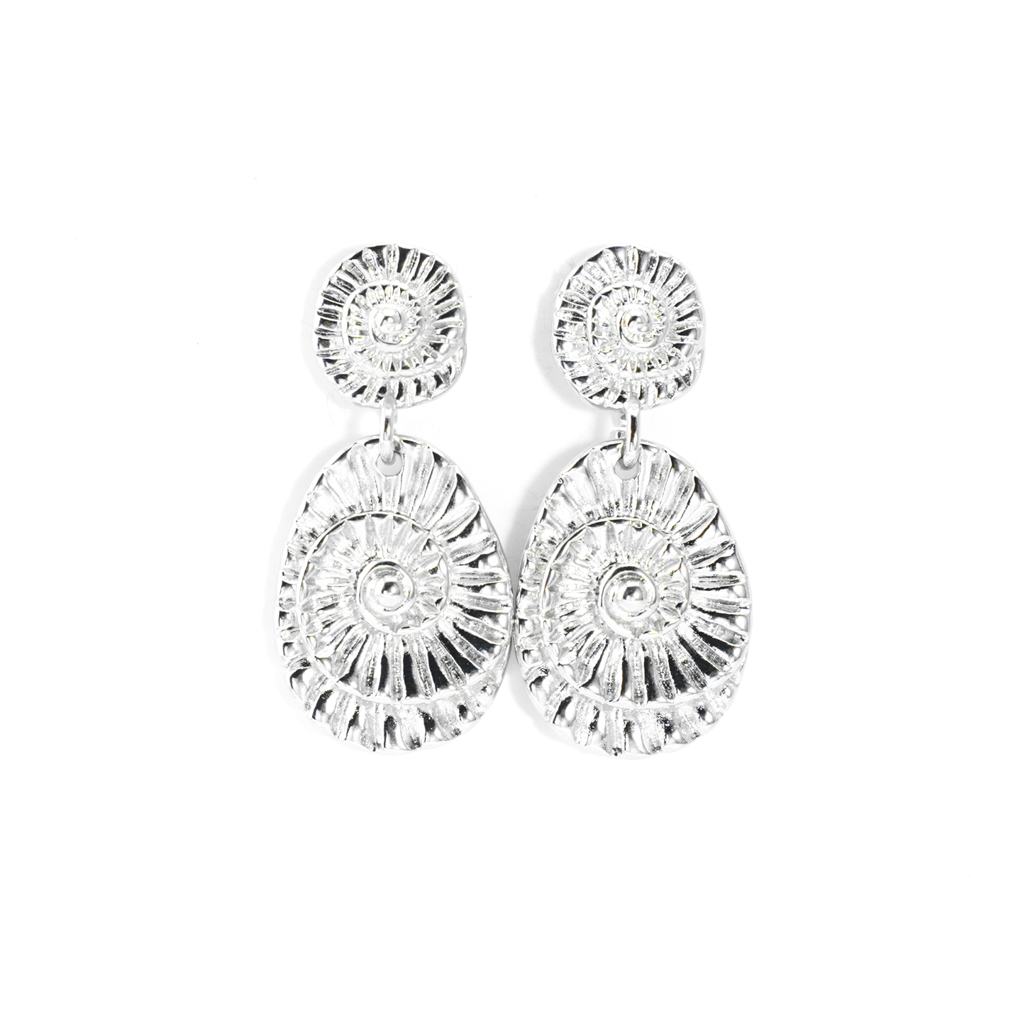 Spiralförmige Tropfen Ohrringe, Fossil Ammonit inspirierter Schmuck, Geschenk für Frauen
