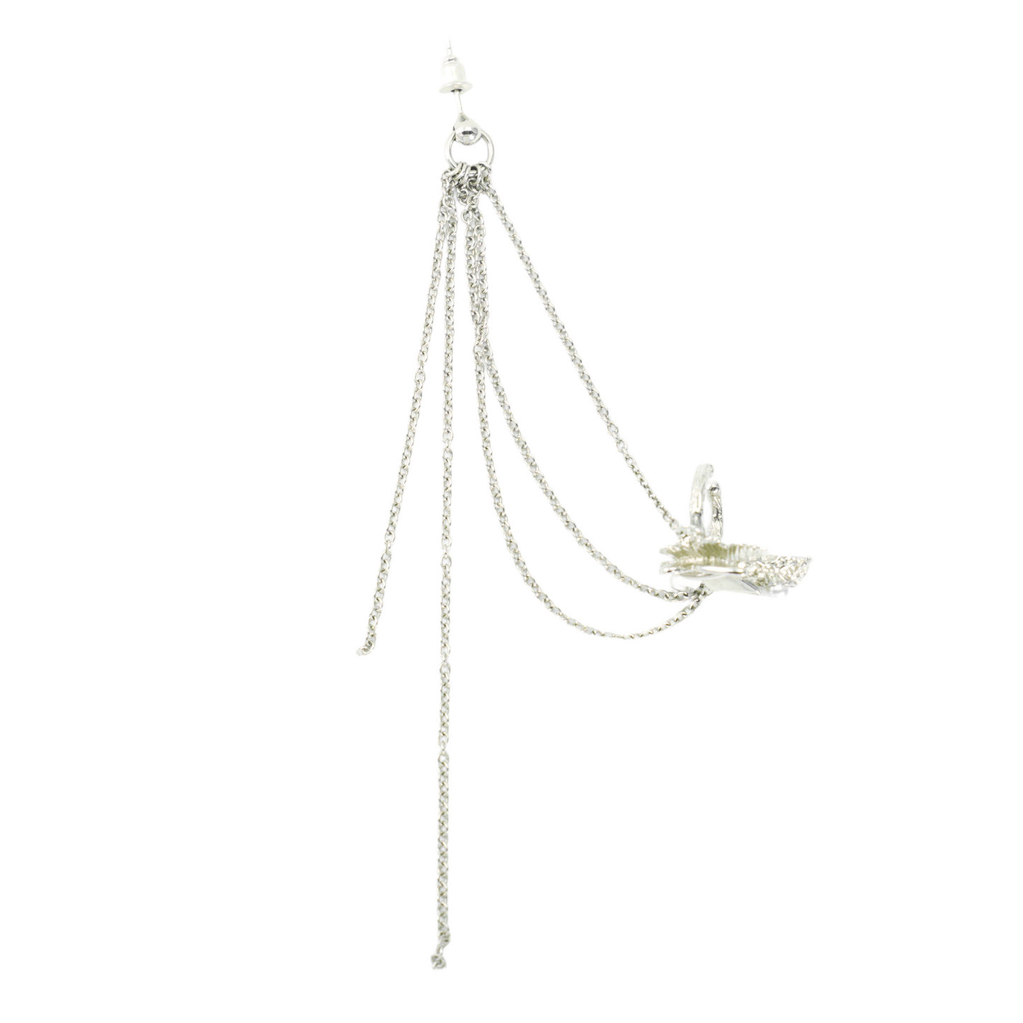 Butterfly Pearl Drop Chain Earrings, Asymmetrical Ear Cuff Style, Nature Inspired Jewelry for Women, Elegant Gift for Her
