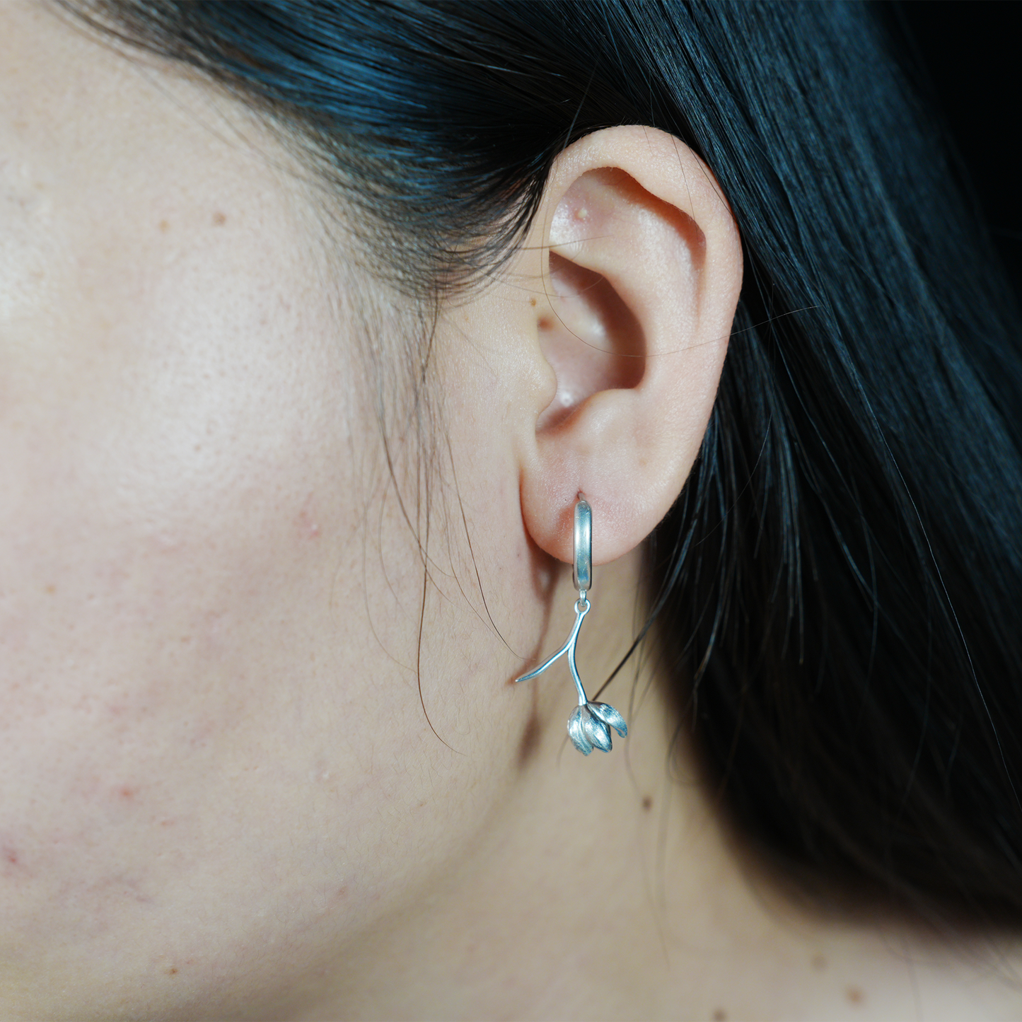 Botanical Bud Earrings, Minimalist Floral Drop Earrings, Nature Inspired Symbol of Growth and Quiet Emotion