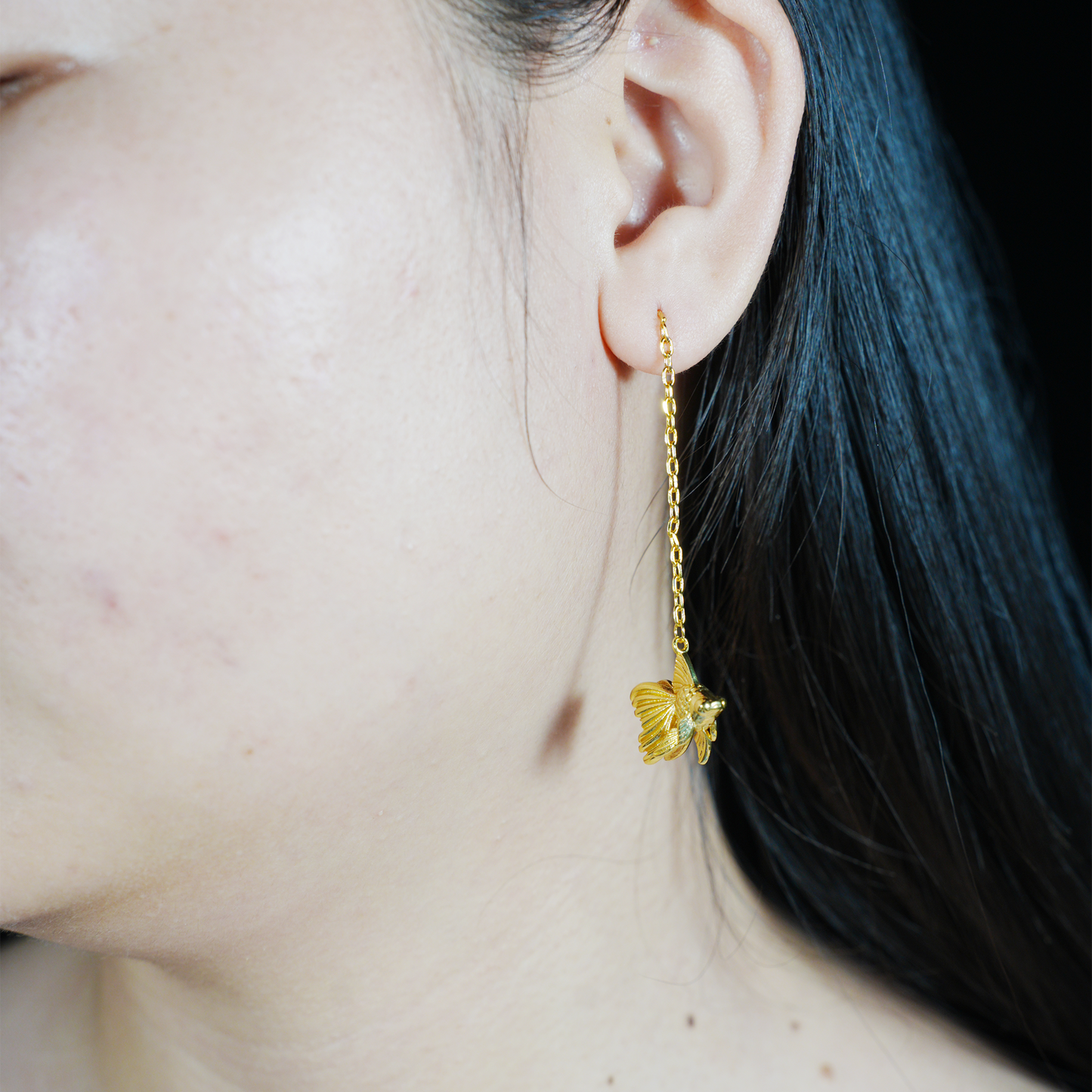 Gold Fish Dangle Earrings with Pearl | Long Drop Earrings | Elegant Animal Jewelry for Women | Handmade Gift Idea