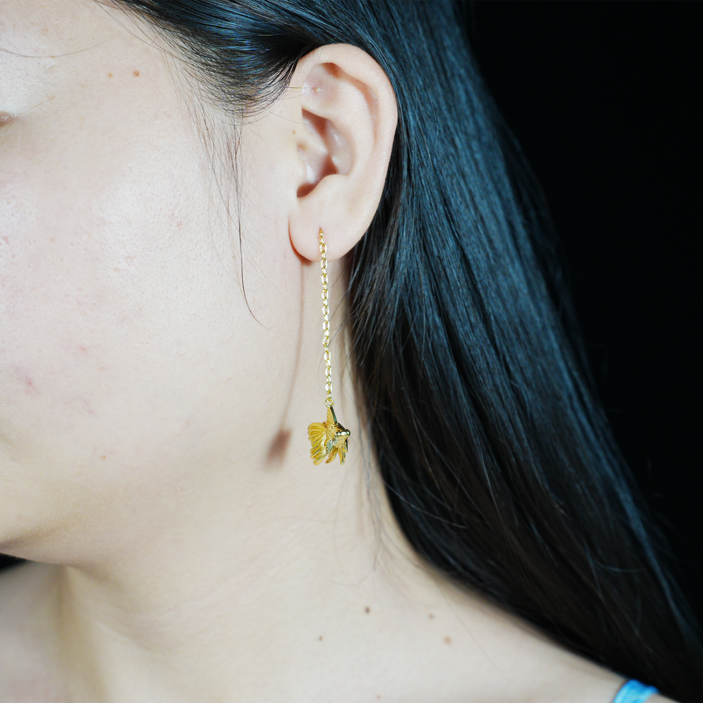 Gold Fish Dangle Earrings with Pearl | Long Drop Earrings | Elegant Animal Jewelry for Women | Handmade Gift Idea