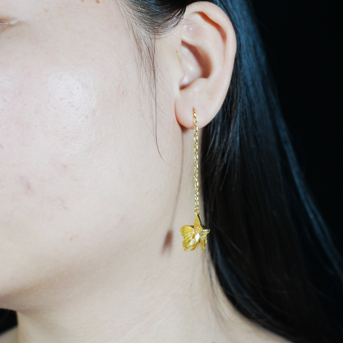 Gold Fish Dangle Earrings with Pearl | Long Drop Earrings | Elegant Animal Jewelry for Women | Handmade Gift Idea