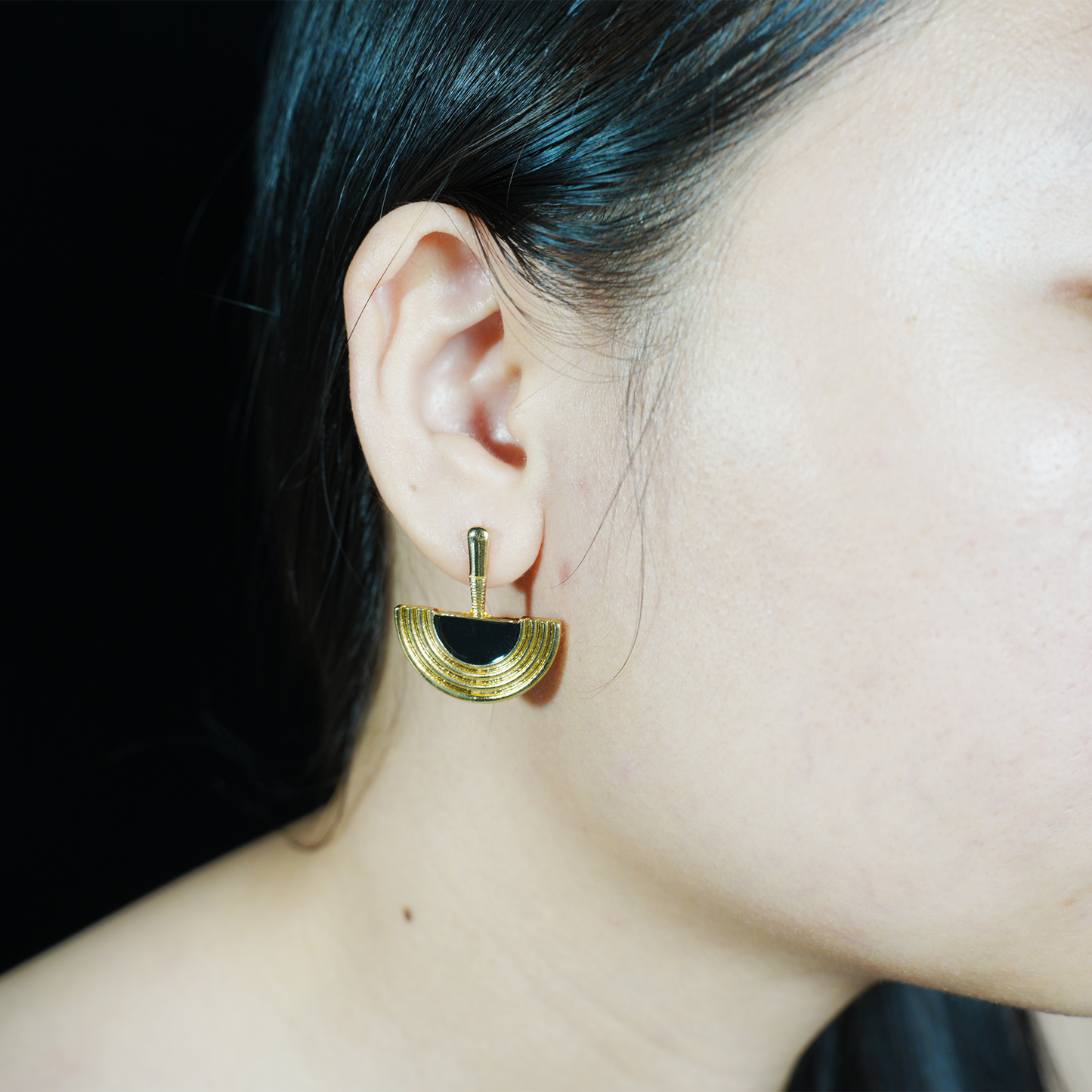 Black Gold Geometric Sunray Earrings | Minimalist Tribal Dangle Earrings for Women