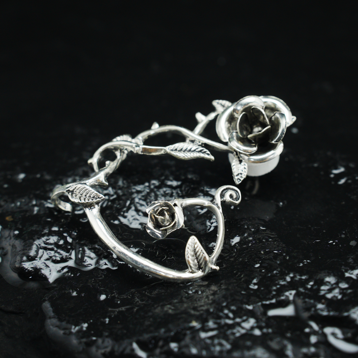 Gothic Rose Vine Earrings | Oversized Botanical Studs | Carved Flower Statement Earrings | Handmade Floral Jewelry Gift