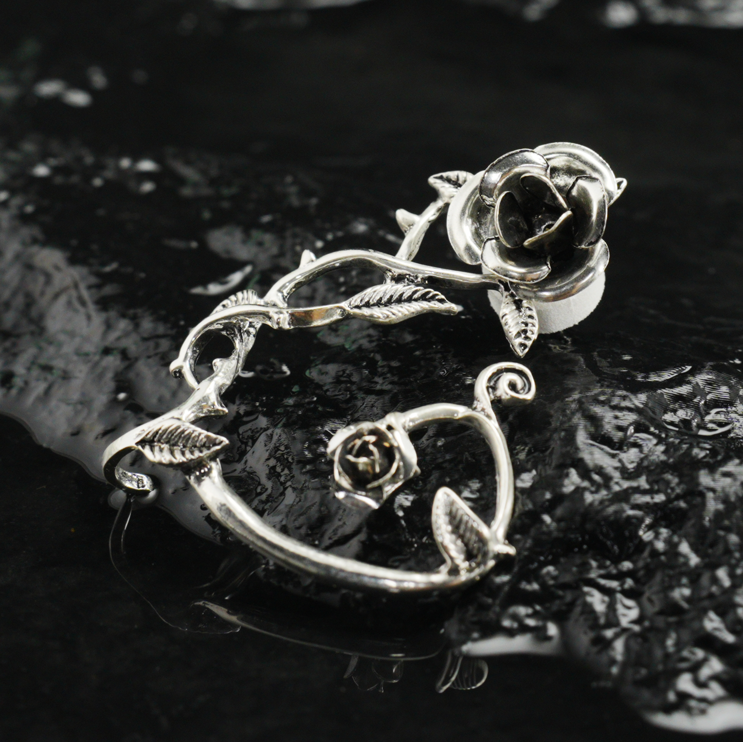 Gothic Rose Vine Earrings | Oversized Botanical Studs | Carved Flower Statement Earrings | Handmade Floral Jewelry Gift