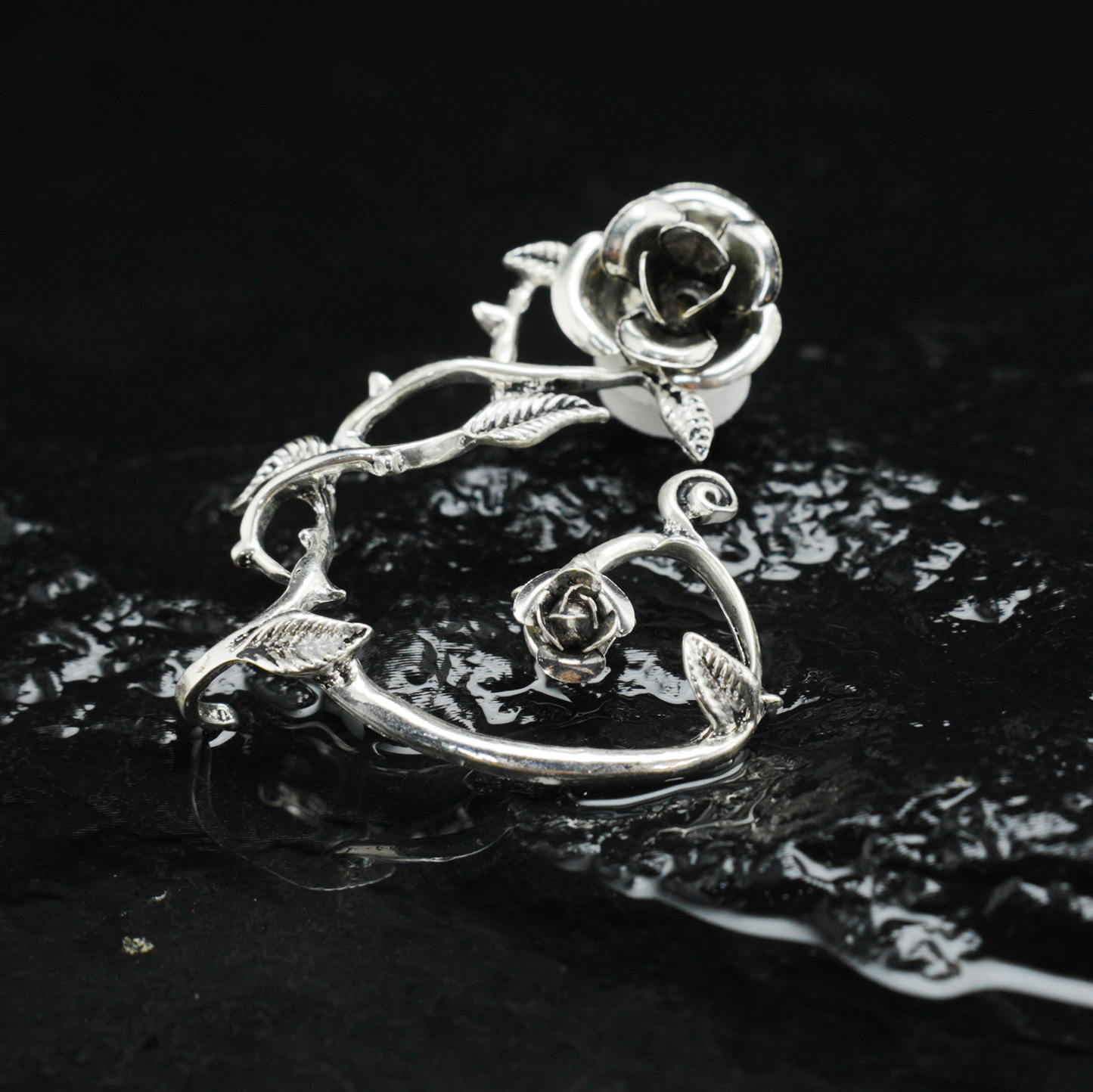 Gothic Rose Vine Earrings | Oversized Botanical Studs | Carved Flower Statement Earrings | Handmade Floral Jewelry Gift