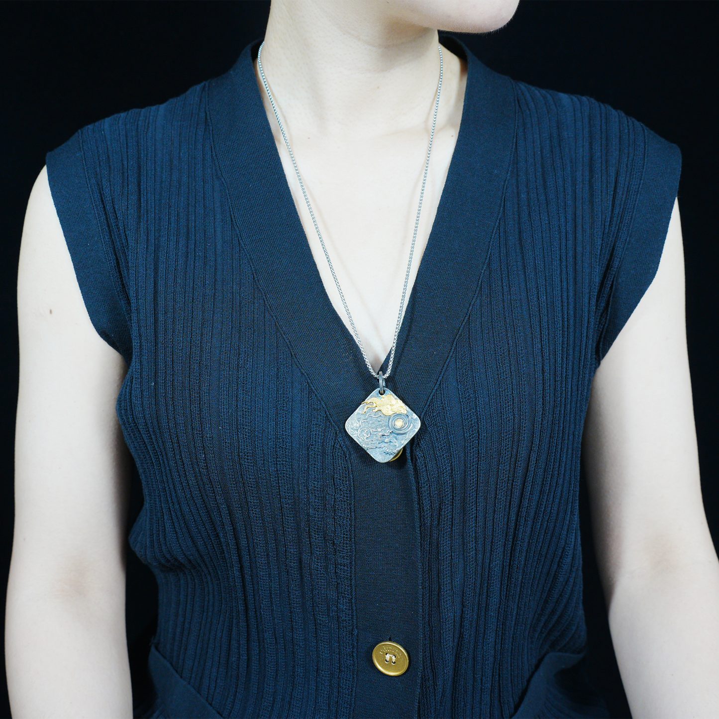 Chinese Dragon and Pearl Pendant Necklace | Eastern Amulet Symbol with Gold Cloud Motif