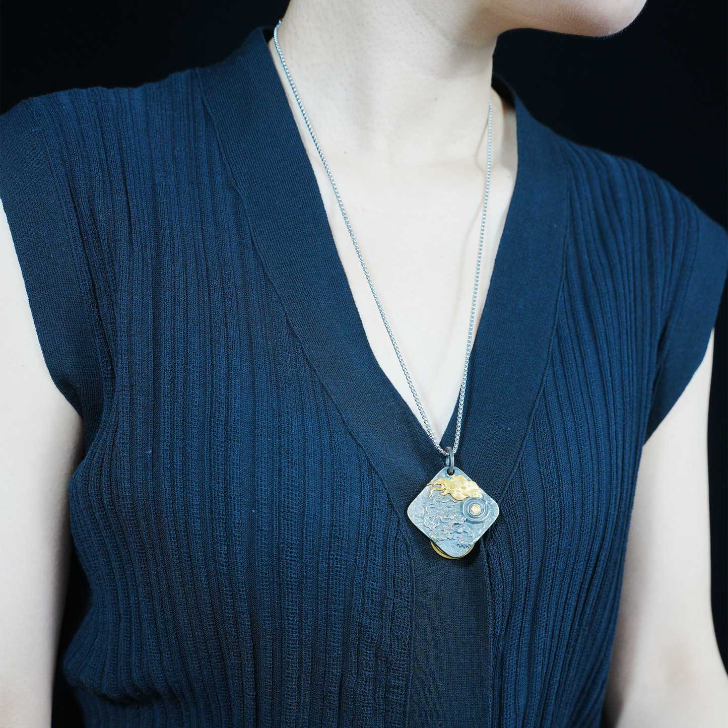 Chinese Dragon and Pearl Pendant Necklace | Eastern Amulet Symbol with Gold Cloud Motif